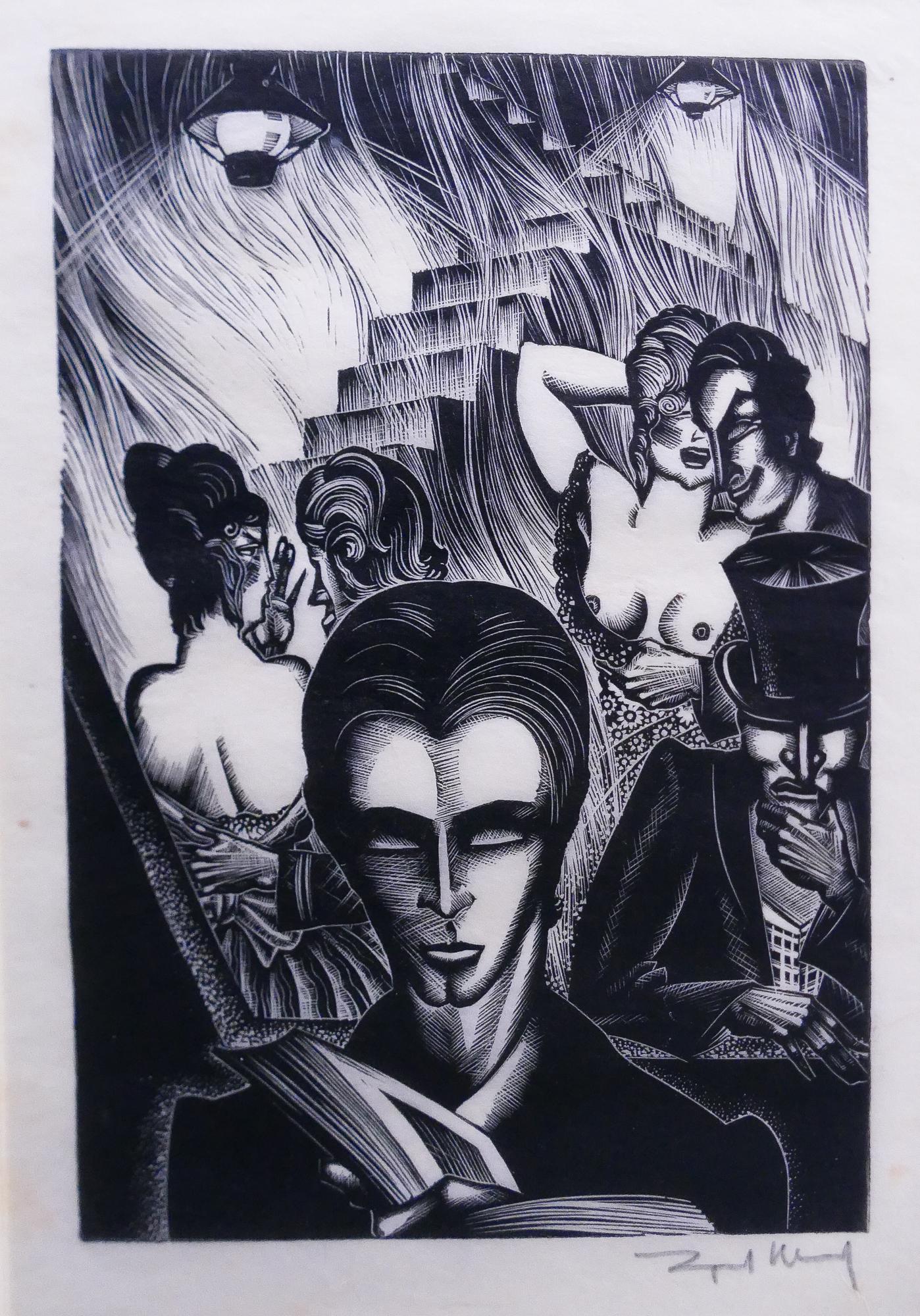 Lynd Ward 'Mad Man's Drum' Wood Engraving: Lynd Ward (1905-1985 New York) 'Mad Man's Drum' Wood Engraving. Original woodcut engraving from the 1930 Graphic Novel 'Mad Man's Drum' published by Jonathan Cape & Harrison Smith, Ltd. Woodcut measur