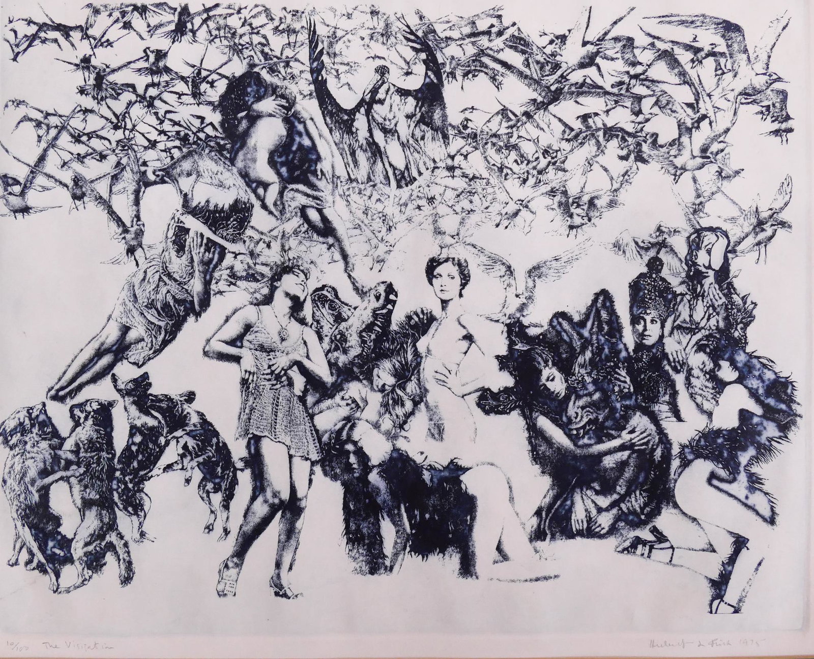 Herbert L. Fink 'The Visitation' Etching 1975: Herbert L. Fink (1921-2006 Maine/Massachusetts) 'The Visitation' Etching. 1975, edition 10/100. Pencil signed at lower right corner. Impression measures 15.5 x 19.25'' and is on sheet measuring 20x24'