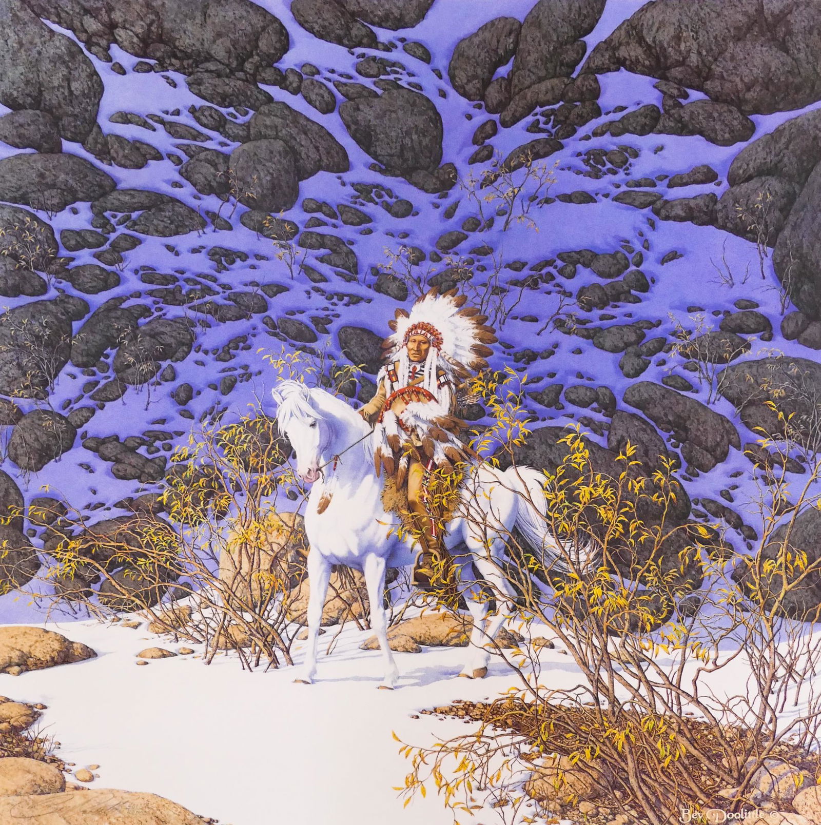 Bev Doolittle 'Eagle Heart' S/N Lithograph: Bev Doolittle (b. 1947 California) 'Eagle Heart' S/N Lithograph. Edition 40,1377/48,000. 1992, The Grennwich Workshop. Print is signed and has edition written in pencil at lower left. Comes loose in o