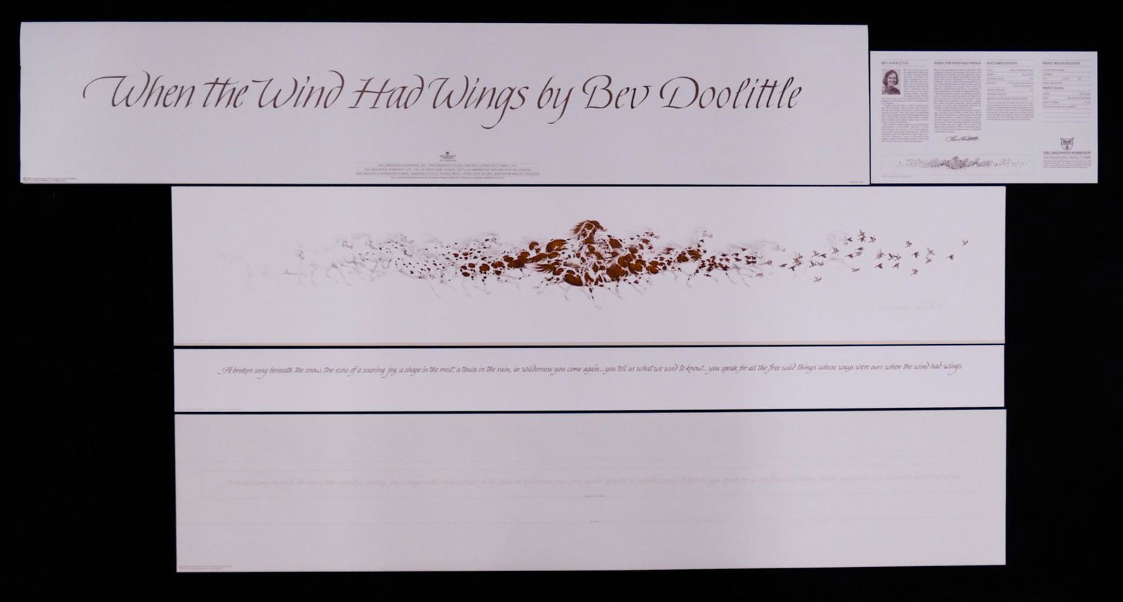 Bev Doolittle 'When The Wind Had Wings' S/N Litho: Bev Doolittle (b. 1947 California) 'When The Wind Had Wings' S/N Lithograph. Edition 12,218/57,500. 1994, The Grennwich Workshop. Print is signed and has edition written in pencil at lower right. Come