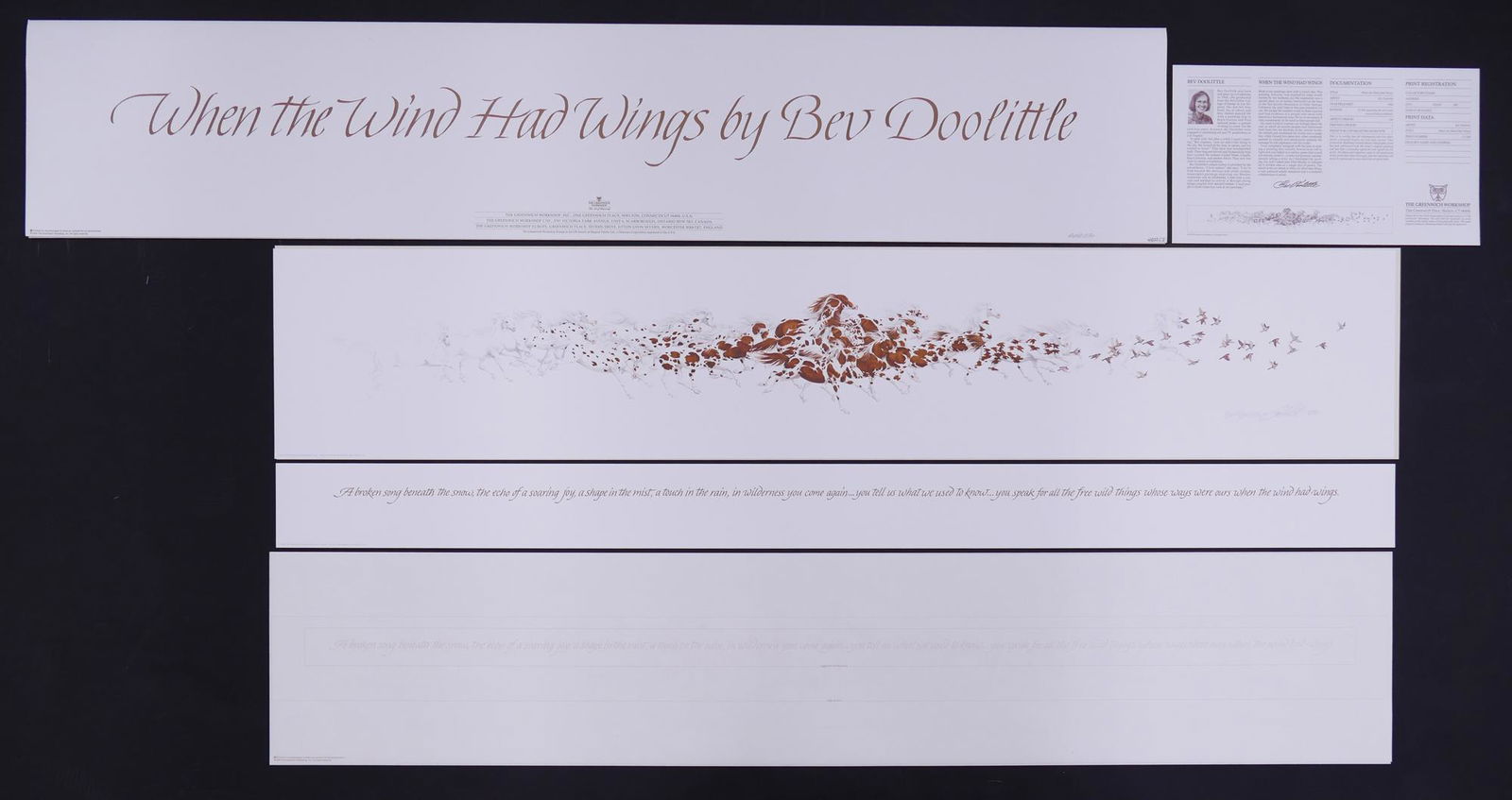 Bev Doolittle 'When The Wind Had Wings' S/N Litho: Bev Doolittle (b. 1947 California) 'When The Wind Had Wings' S/N Lithograph. Edition 41,003/57,500. 1994, The Grennwich Workshop. Print is signed and has edition written in pencil at lower right. Come