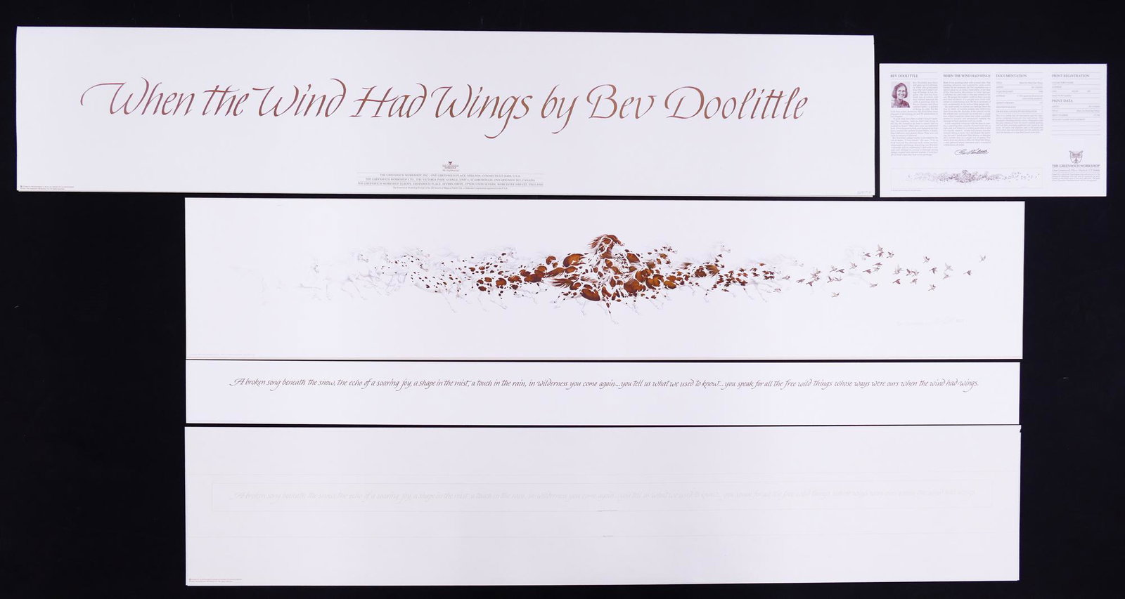 Bev Doolittle 'When The Wind Had Wings' S/N Litho: Bev Doolittle (b. 1947 California) 'When The Wind Had Wings' S/N Lithograph. Edition 52,937/57,500. 1994, The Grennwich Workshop. Print is signed and has edition written in pencil at lower right. Come