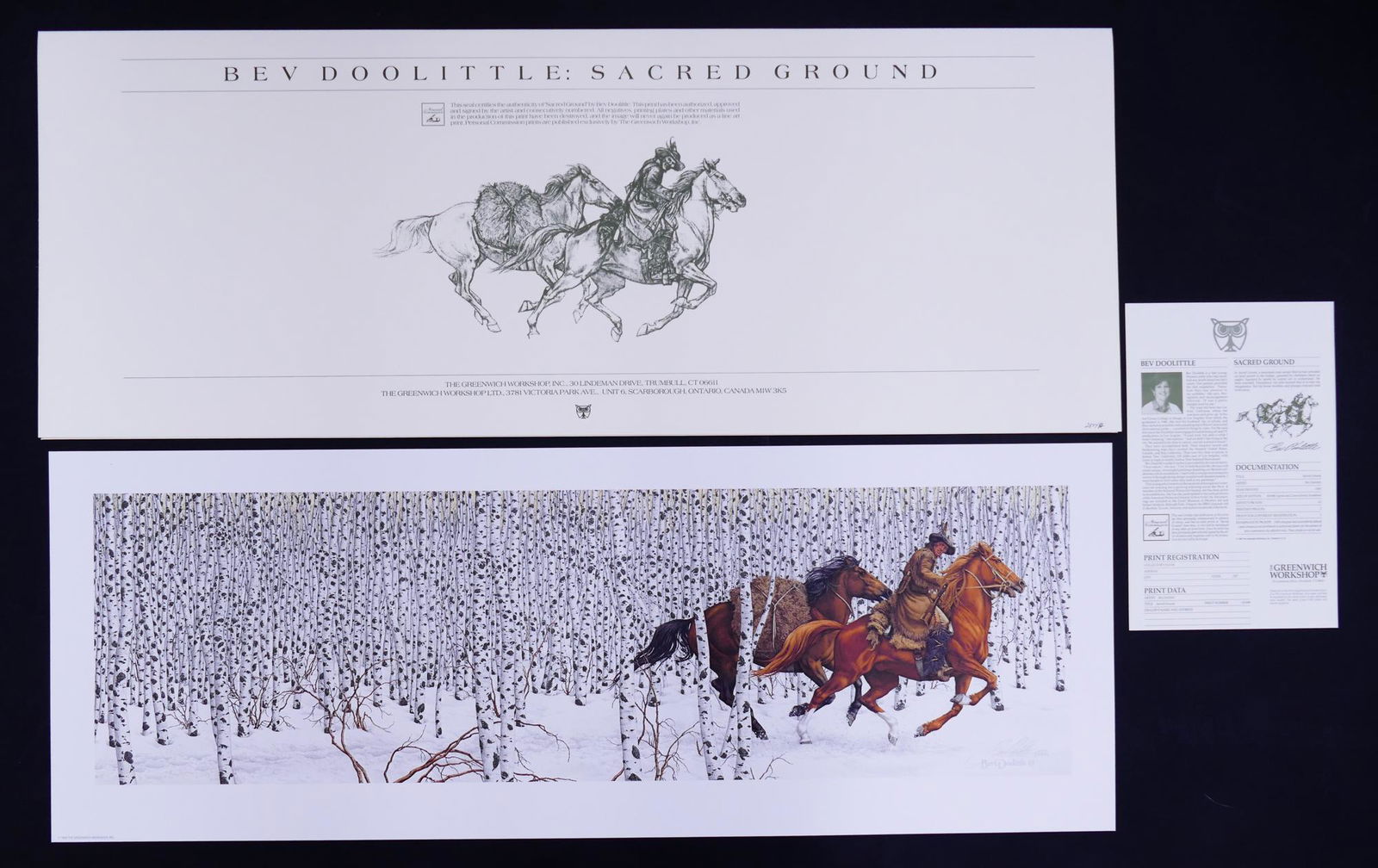 Bev Doolittle 'Sacred Ground' S/N Lithograph: Bev Doolittle (b. 1947 California) 'Sacred Ground' S/N Lithograph. Edition 2,894/69,996. 1989, The Grennwich Workshop. Print is signed and has edition written in pencil at lower right. Comes loose in