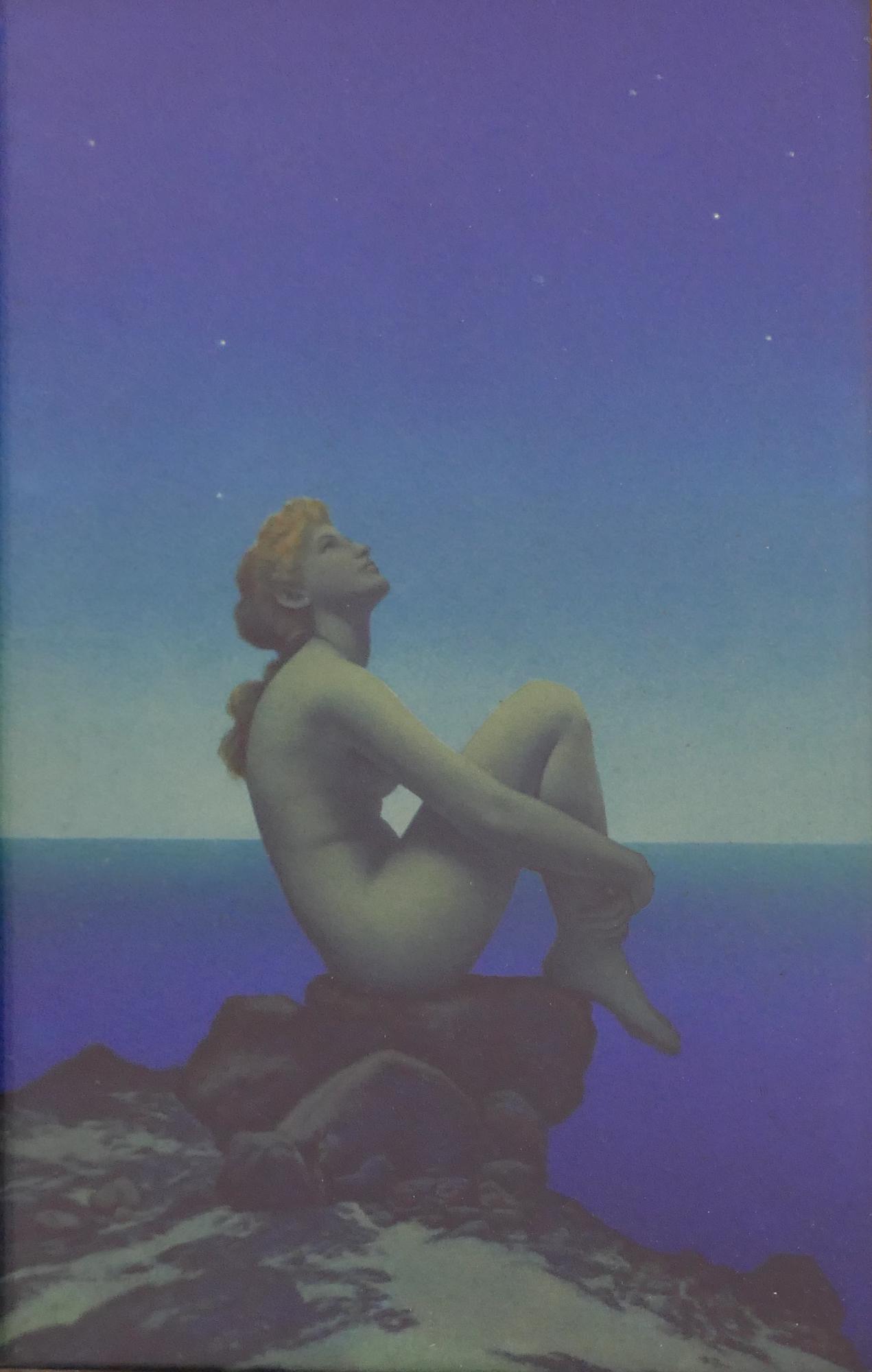 Maxfield Parrish 'Stars' Lithograph: Maxfield Parrish (1870-1966 New Hampshire) 'Stars' House of Art Lithograph. 1927. Print measures 10 x 6'' and is in period carved frame with overall measurements of 11.5 x 7.5''. Print is in good cond