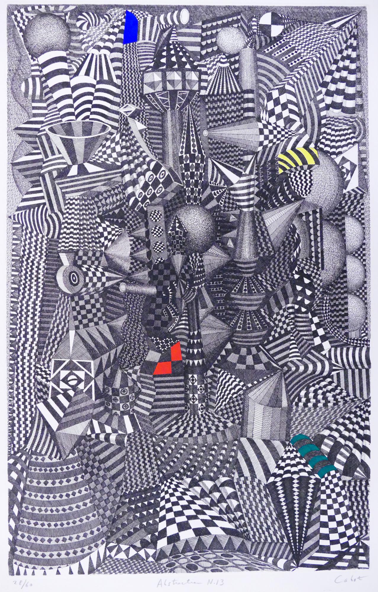 Roland Cabot 'Abstraction N.13' Etching: Roland Cabot (b. 1929 Brazilian) 'Abstraction N.13' Etching. Edition 28/60. Published by Editions du Damier Paris. Loose. Sheet measures 30x22'' with 26.5x17'' impression. Pencil signed, titled and ed