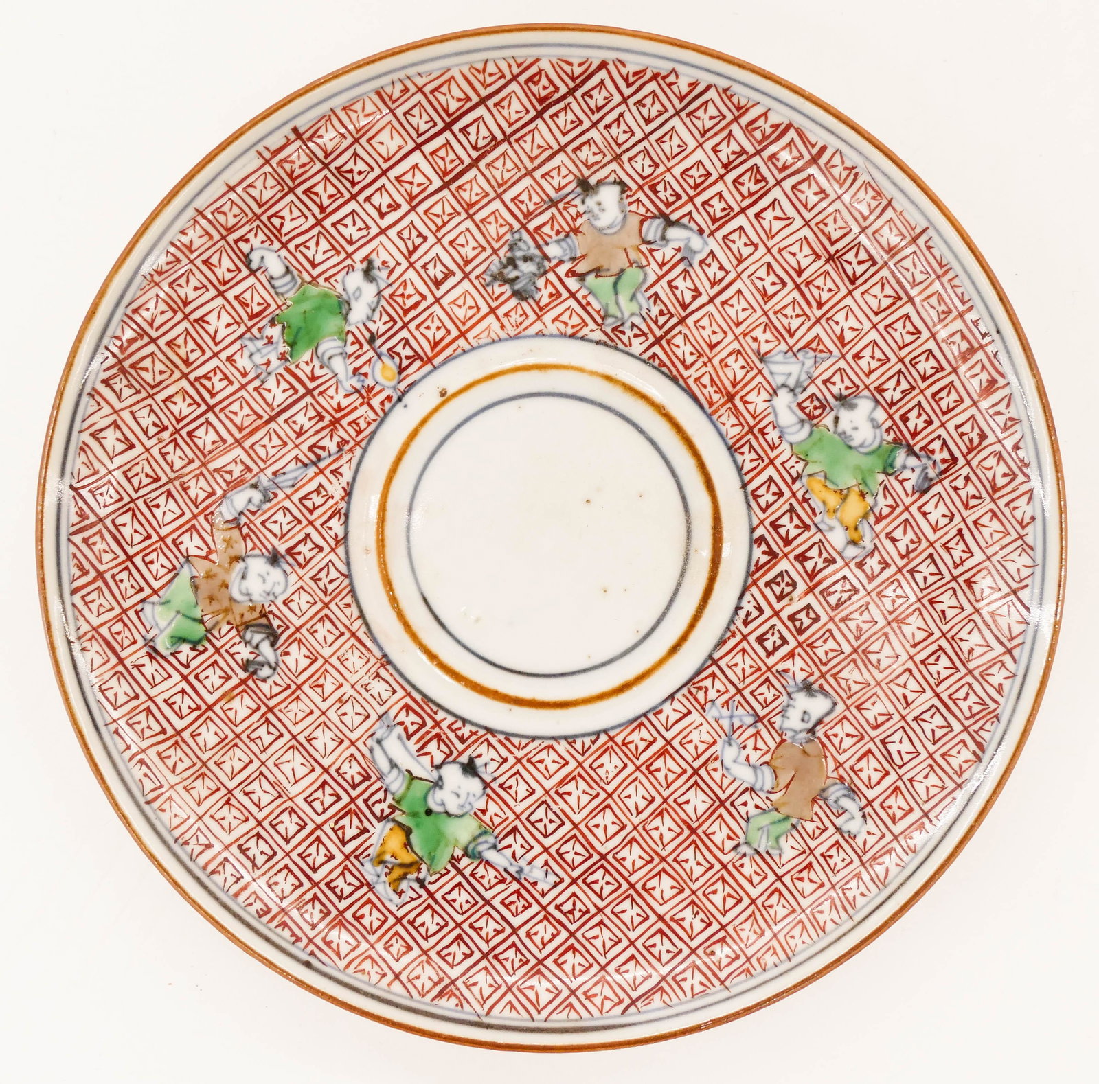 Japanese 18th Cent. Kutani Children Dish 6'': Japanese 18th Cent. Kutani Children Dish 6''. A polychrome enameled porcelain dish with dancing children. Excellent condition. Edo period. Collection of W. Gordon Menzies, Seattle.