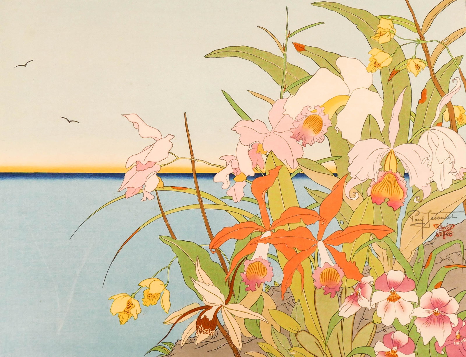 Paul Jacoulet ''Flowers of the Distant Islands'': Paul Jacoulet ''Flowers of the Distant Islands'' (Fleurs des Iles Lointaines, Mers du Sud) Woodblock Print 14.25''x18.25'' Sheet. Pencil signed and numbered 337 of 350. Full margins with slight scratc