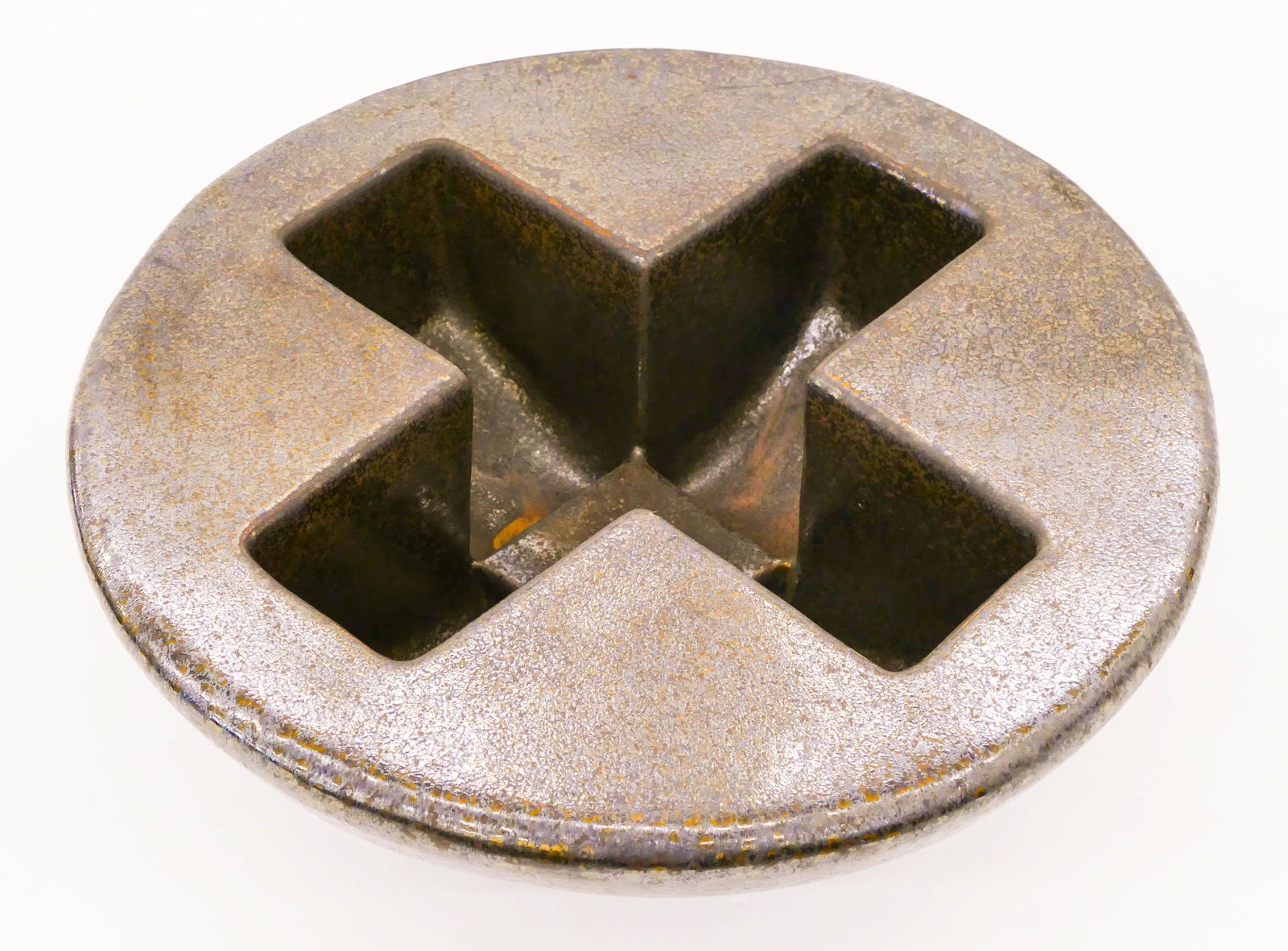 David Shaner Rocking ''X'' Pot Glazed Stoneware: David Shaner (1934-2002 Montana) Rocking ''X'' Pot Glazed Stoneware 7''x20''. Impressive gun metal glazed vessel with deep ''x'' impression. Signed on bottom. Excellent condition. Collection of Patric