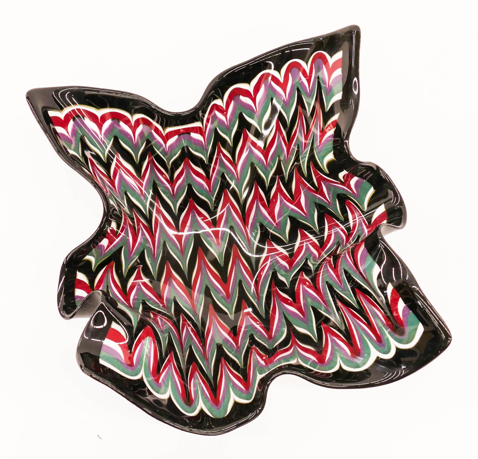Richard LaLonde Zig-Zag Bowl 1984 Hot Combed Glass: Richard LaLonde (b.1950 Washington) Zig-Zag Bowl 1984 Hot Combed Glass 6.5''x14''. Multi-colored zig-zag handkerchief bowl. Signed and dated. Excellent condition. La Londe was a former Pilchuck school