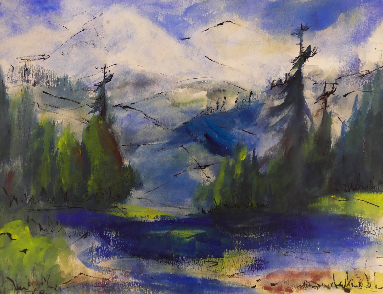 Val Pearson Northwest Landscape Watercolor: Val Pearson (20th Cent. Washington) Northwest Landscape Watercolor on Paper 18''x23'' Sight. Signed l.l. Framed 26''x31''. Excellent condition.