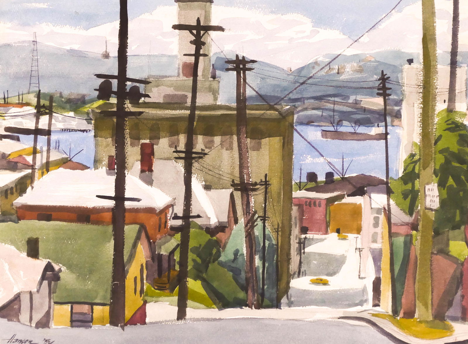 Art Hansen ''Seattle Streets'' 1952 Watercolor on Paper (1 of 2)