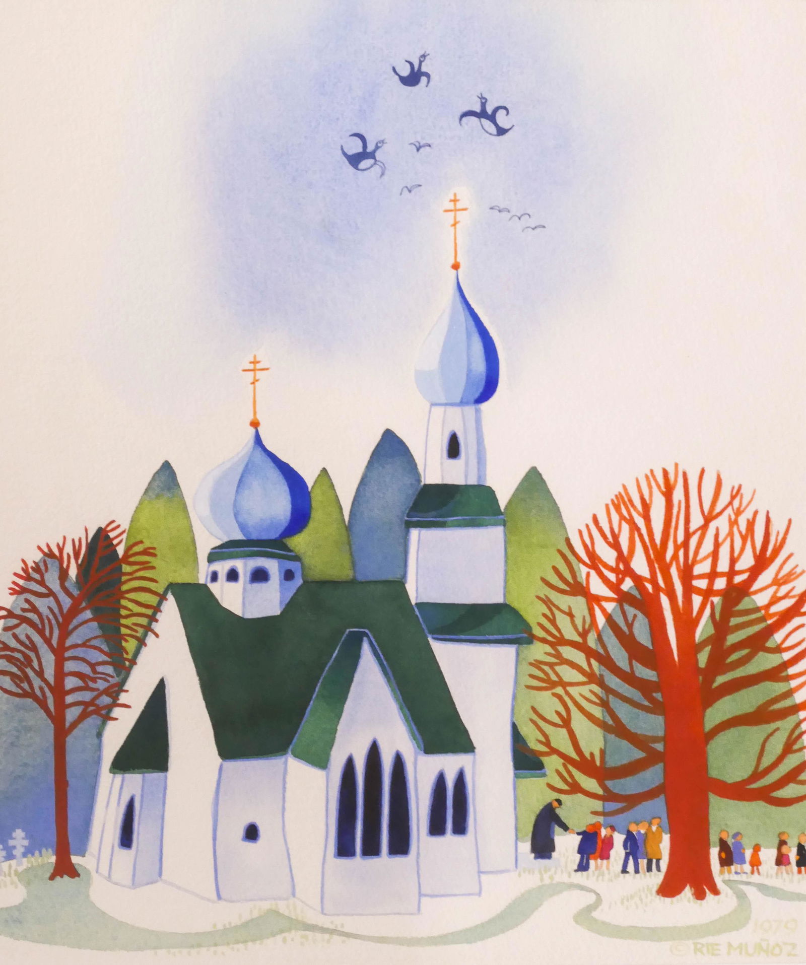 Rie Munoz ''Russian Church, Kodiak'' 1979 Watercolor (1 of 2)