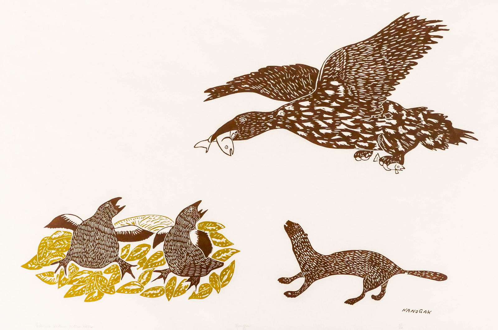 Agnes Nanogak ''Hunger'' 1974 Stonecut Print (1 of 2)