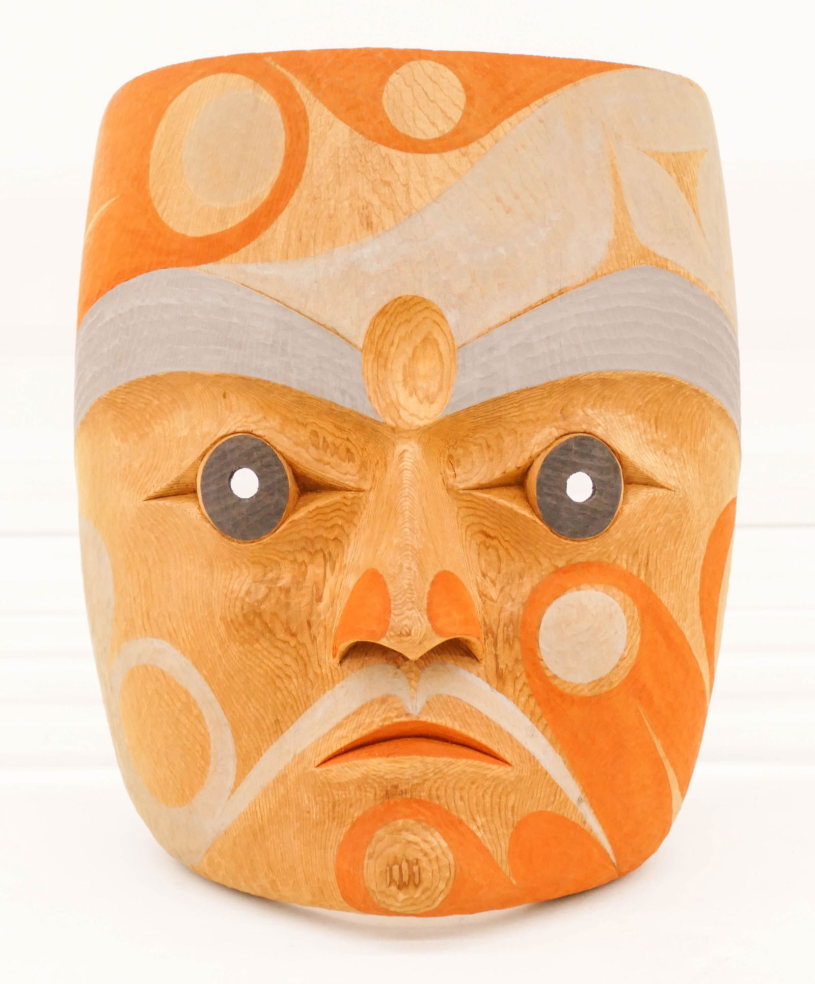 Andy Wilbur ''Wolf & Thunderbird Transformation'' Mask: Andy Wilbur Peterson (b.1955 Skokomish) ''Wolf & Thunderbird Transformation'' 1998 Mask 11''x9''. An early carved and painted cedar by this Northwest Coast artist. Signed and titled on verso. Excellen