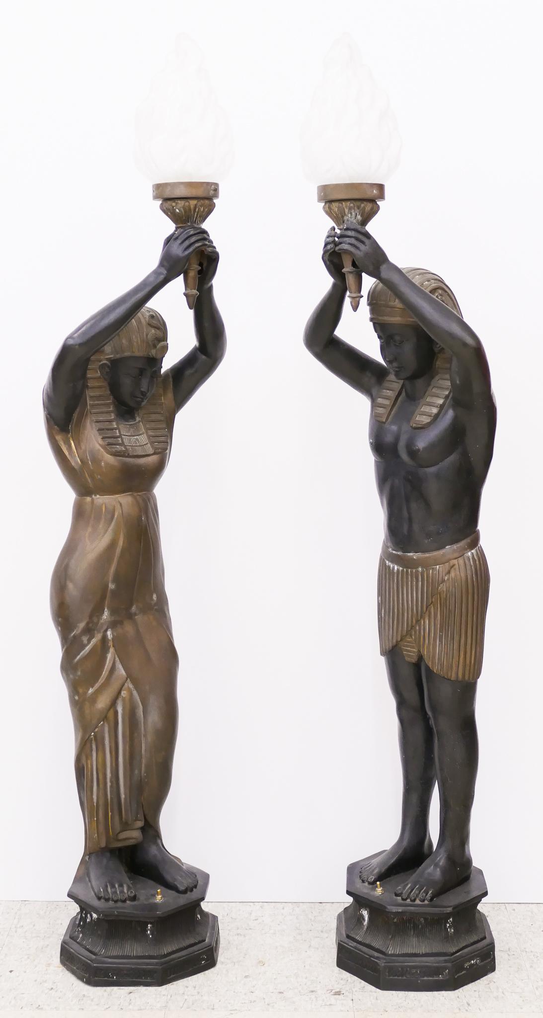 Pair of Egyptian Pharaoh Bronze Floor Lamps (1 of 3)