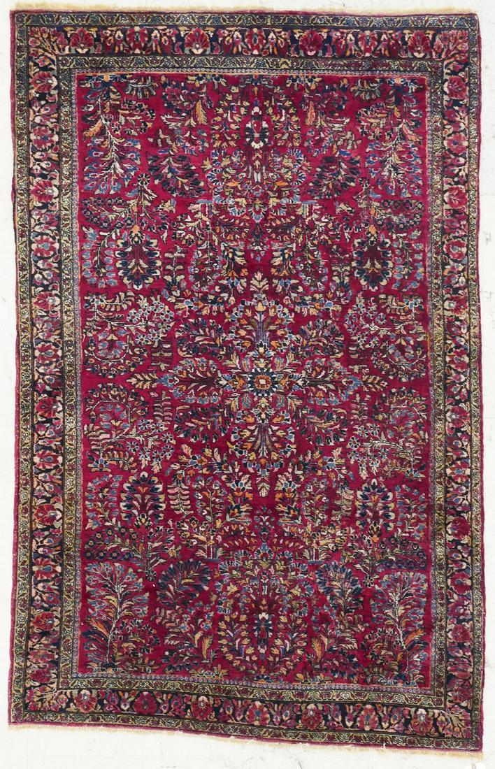 Semi Antique Persian Sarouk Oriental Rug 6'8''x4'2'': Semi Antique Persian Sarouk Oriental Rug 6'8''x4'2''. Multi-colored floral rug. Scattered light wear from age.