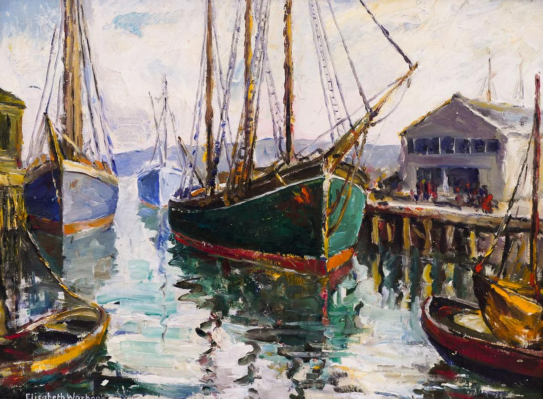 Elizabeth Warhanik ''Ballard Sailing Ships'' 1935 Oil (1 of 3)