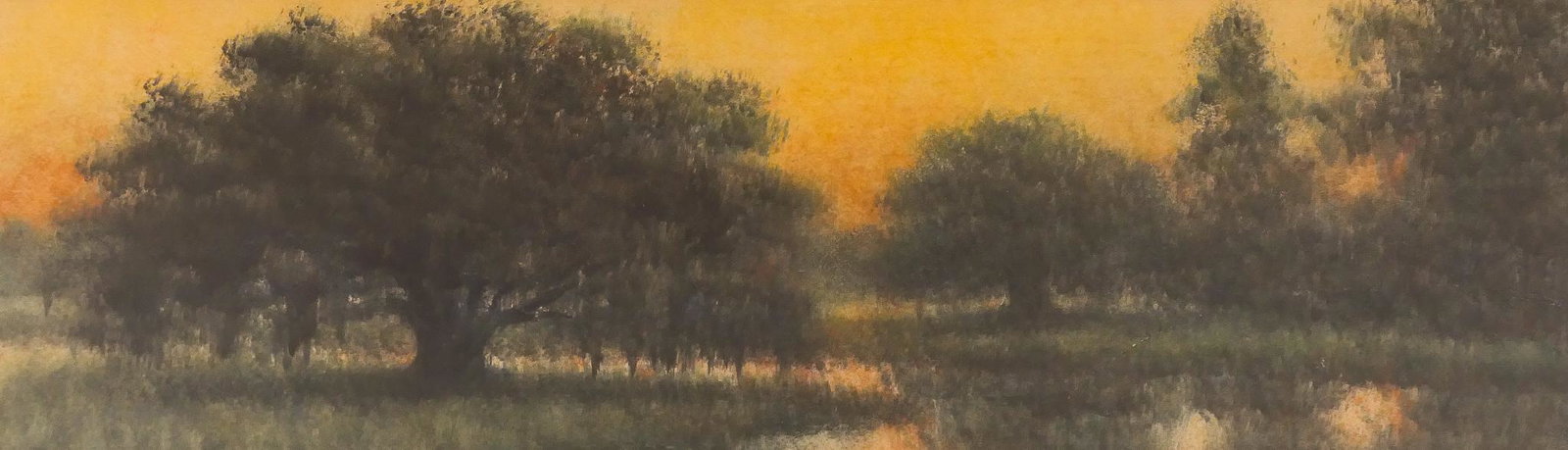 Alexander Drysdale ''Evening in Swamp'' Oil Wash: Alexander Drysdale (1870-1934 Louisiana) ''Evening in Swamp'' Oil Wash on Board 6''x20'' Sight. Signed l.r. Framed 9.5''x23''. Excellent condition. Not examined outside of framing.