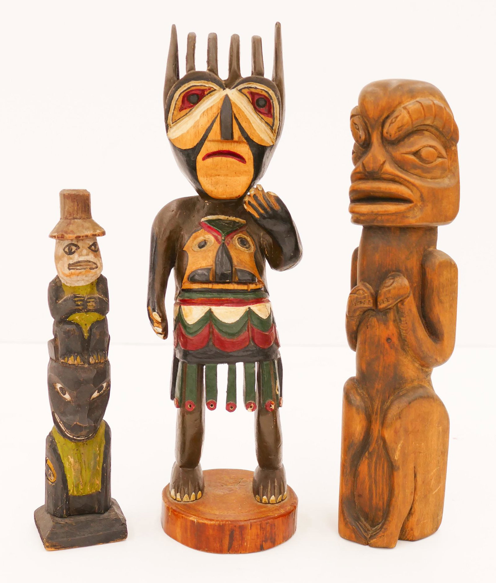 3pc Old Northwest Coast Totem Models Cedar (1 of 2)