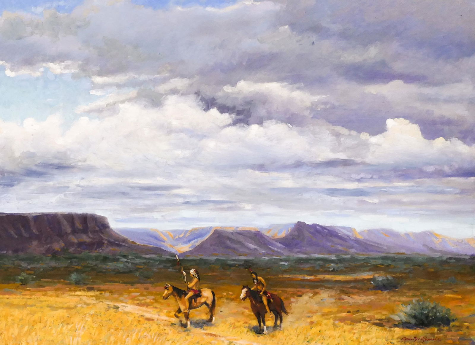 Dean Bradshaw "Indians in Canyon" 1982 Oil on Masonite (1 of 3)