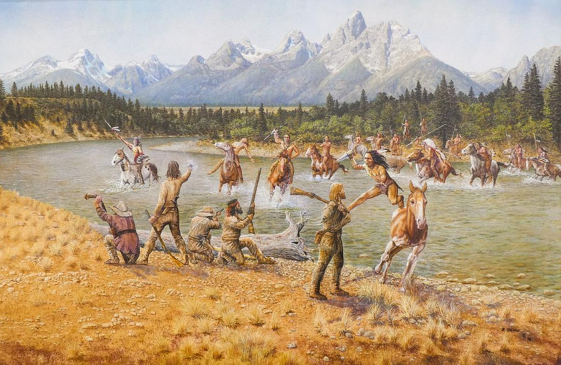 Roger Thomas ''Attack on the Mountainmen'' 1988 Oil (1 of 2)