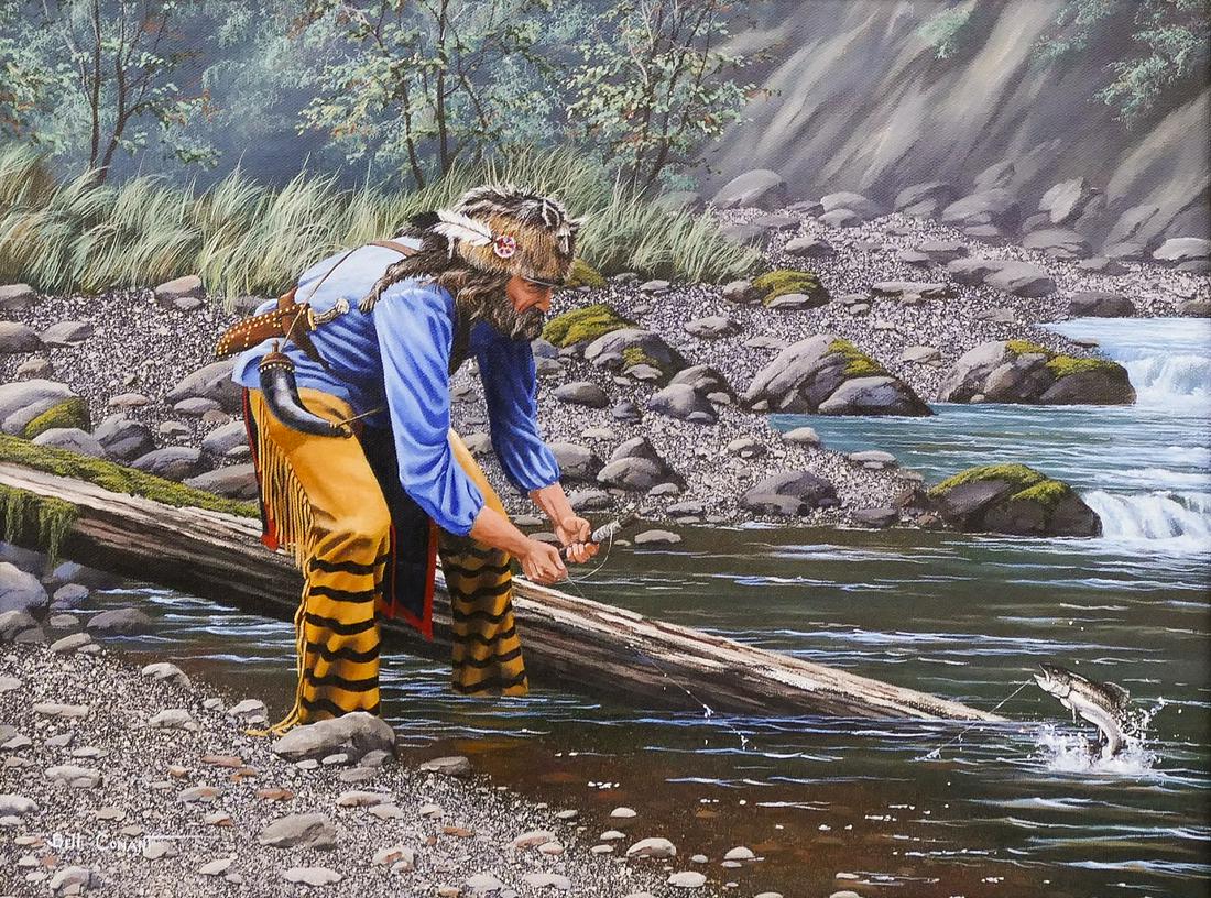 Bill Conant ''Trapper Fishing'' Acrylic on Canvas (1 of 2)
