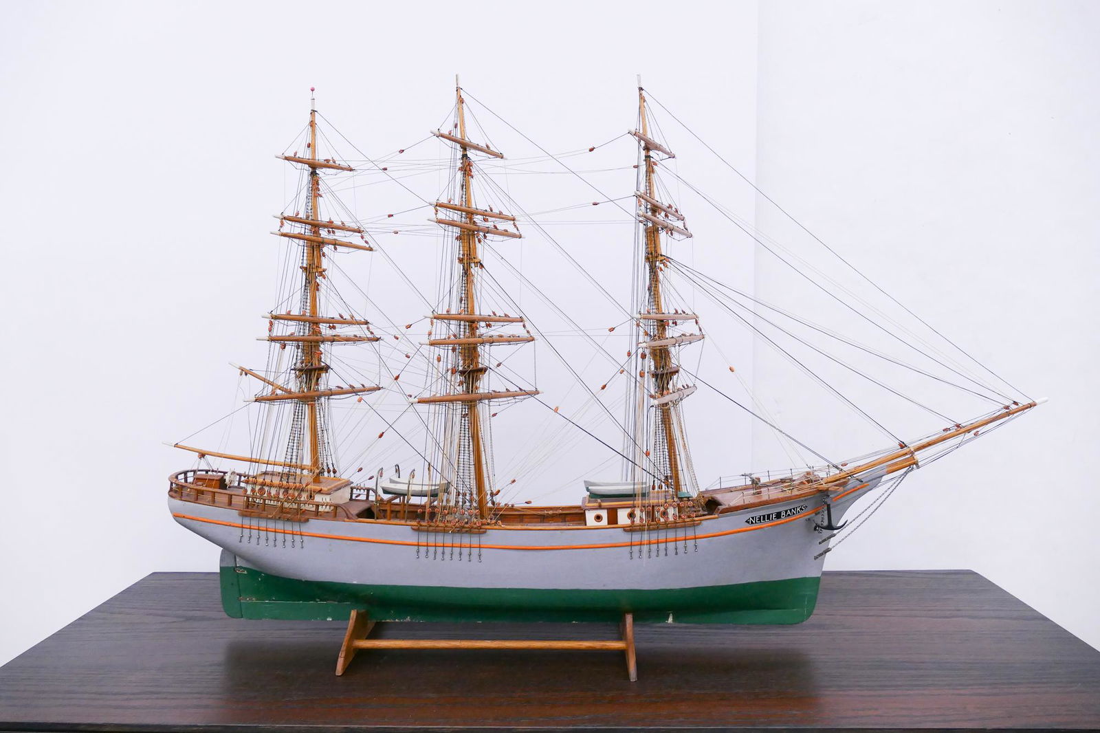 'Nellie Banks' Cod Fishing Schooner Ship Model: 'Nellie Banks' Cod Fishing Schooner Tall Ship Model with Custom Display Stand and Vitrine. The Nellie Banks was notable as a Rum Runner in Novia Scotia during prohibition. This intricate tall ship mod