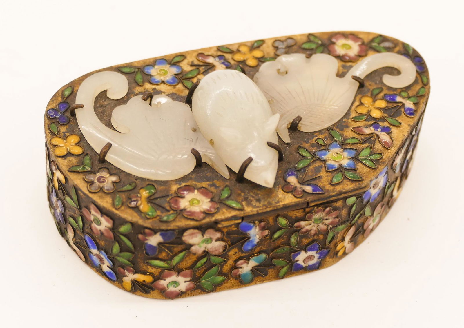 Chinese White Jade Bat Enameled Box (1 of 3)
