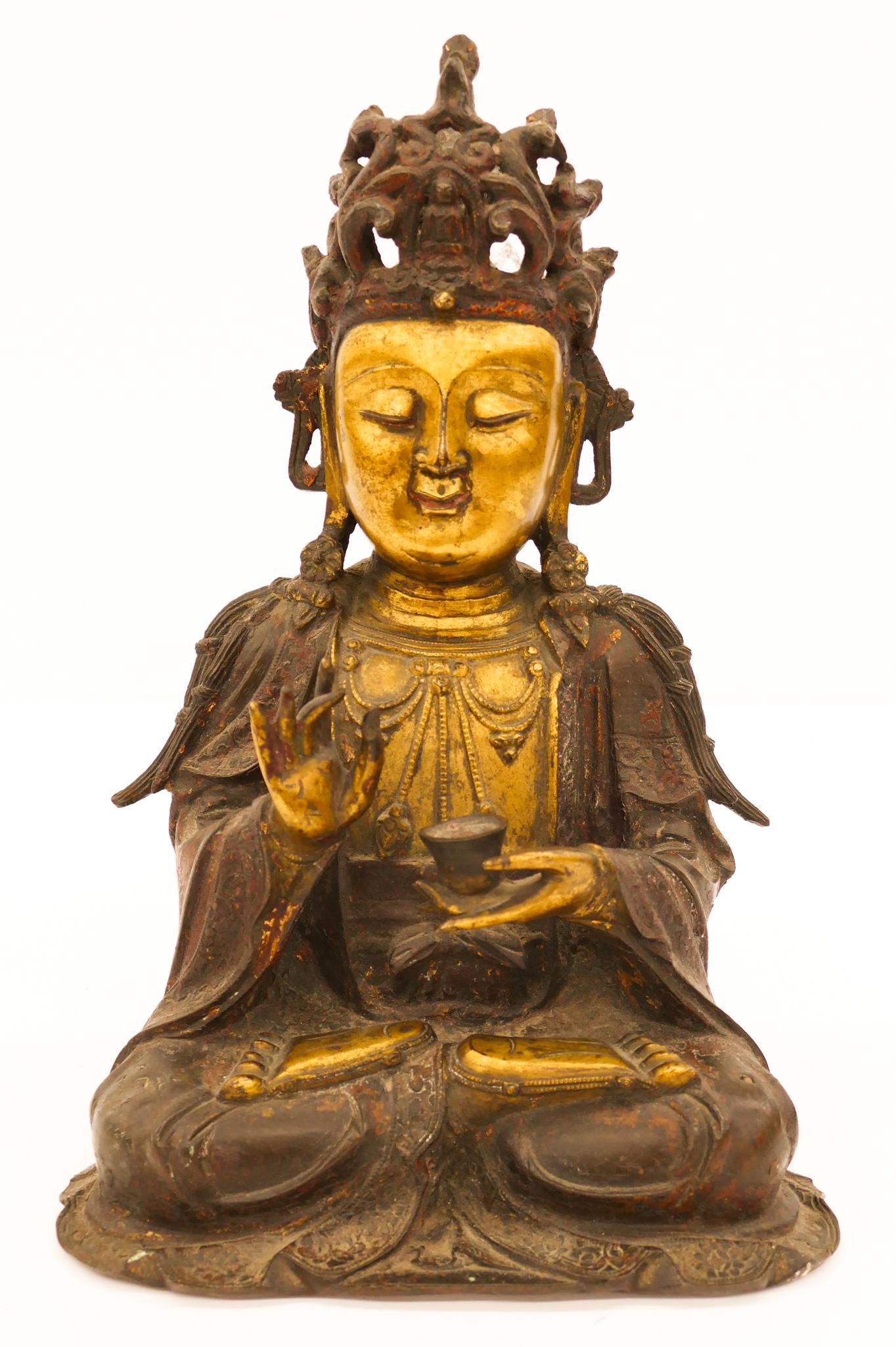 Chinese Ming Parcel Gilt Bronze Guanyin (1 of 4)