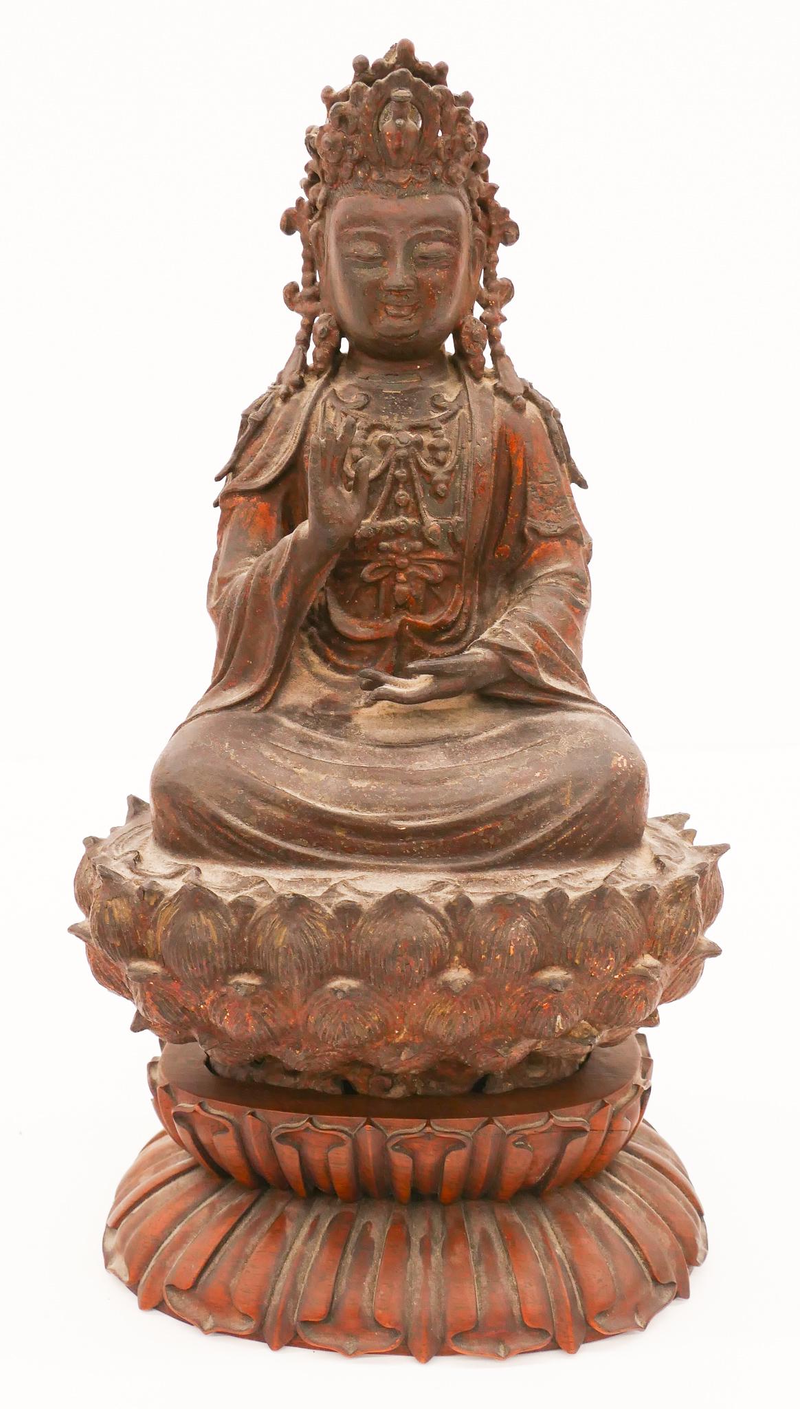 Chinese Ming Bronze Guanyin on Throne (1 of 4)