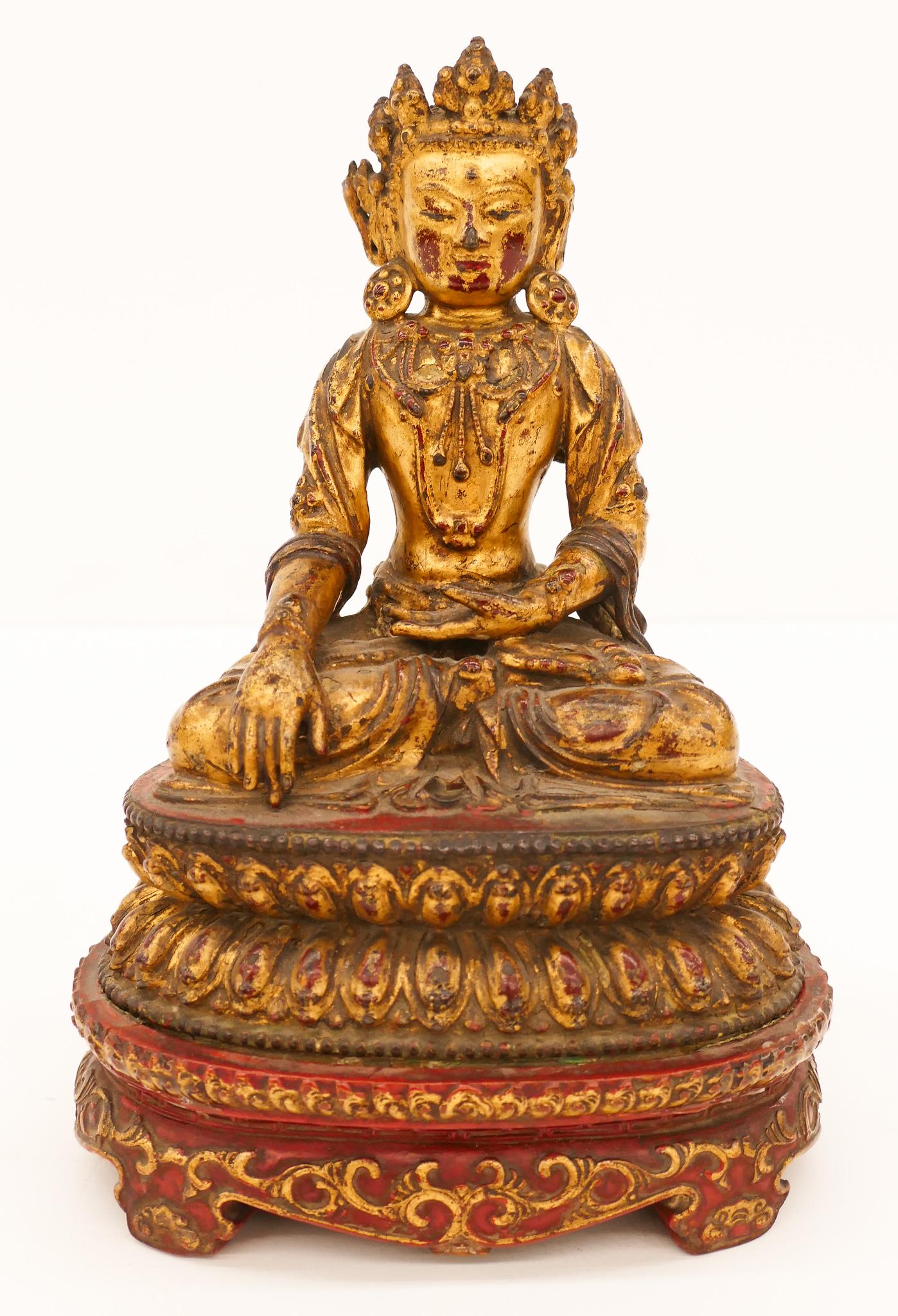 Tibetan 16th Cent. Gilt Bronze Crowned Buddha (1 of 14)