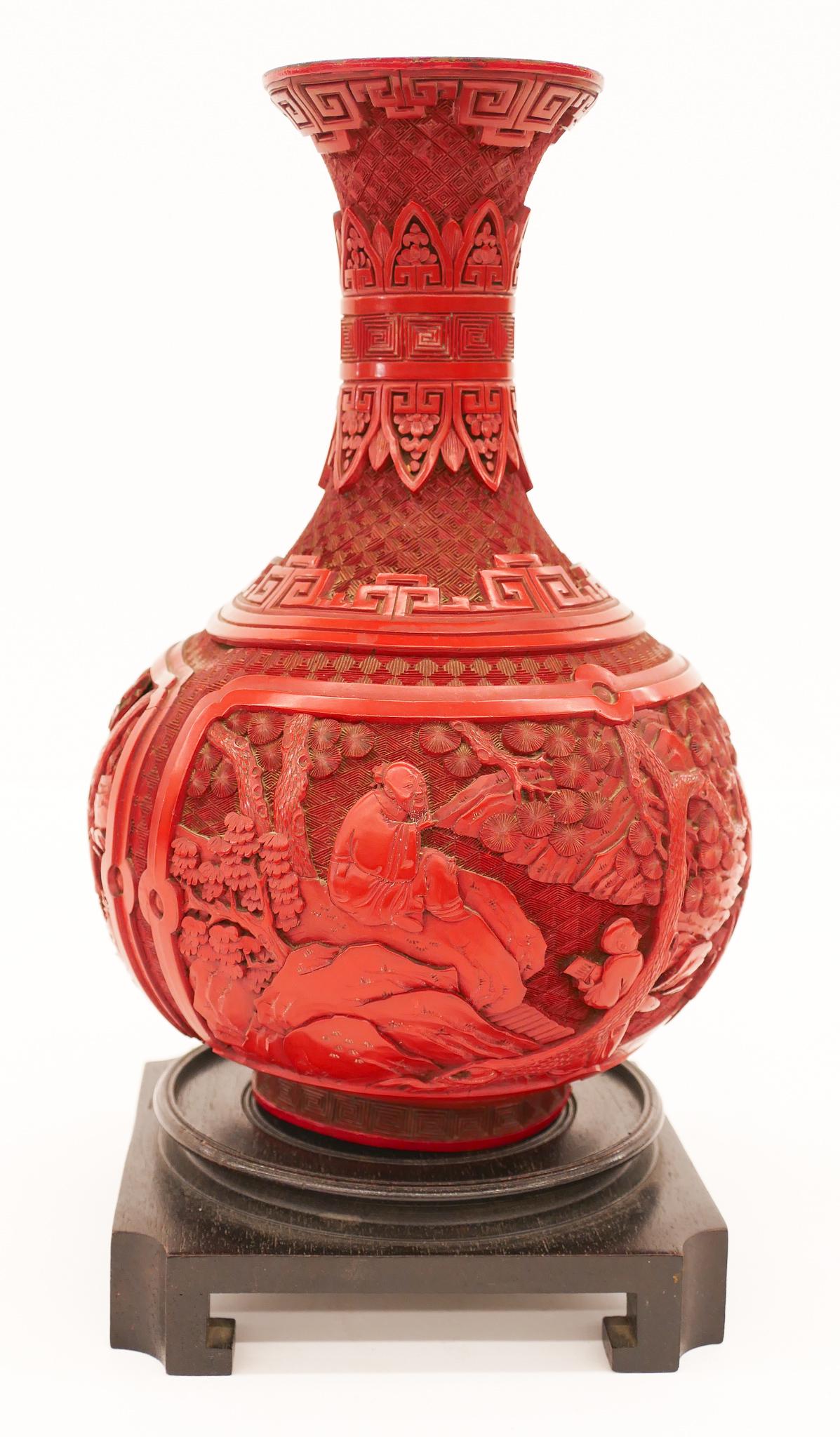 Chinese Qing Cinnabar Bottle Vase (1 of 3)