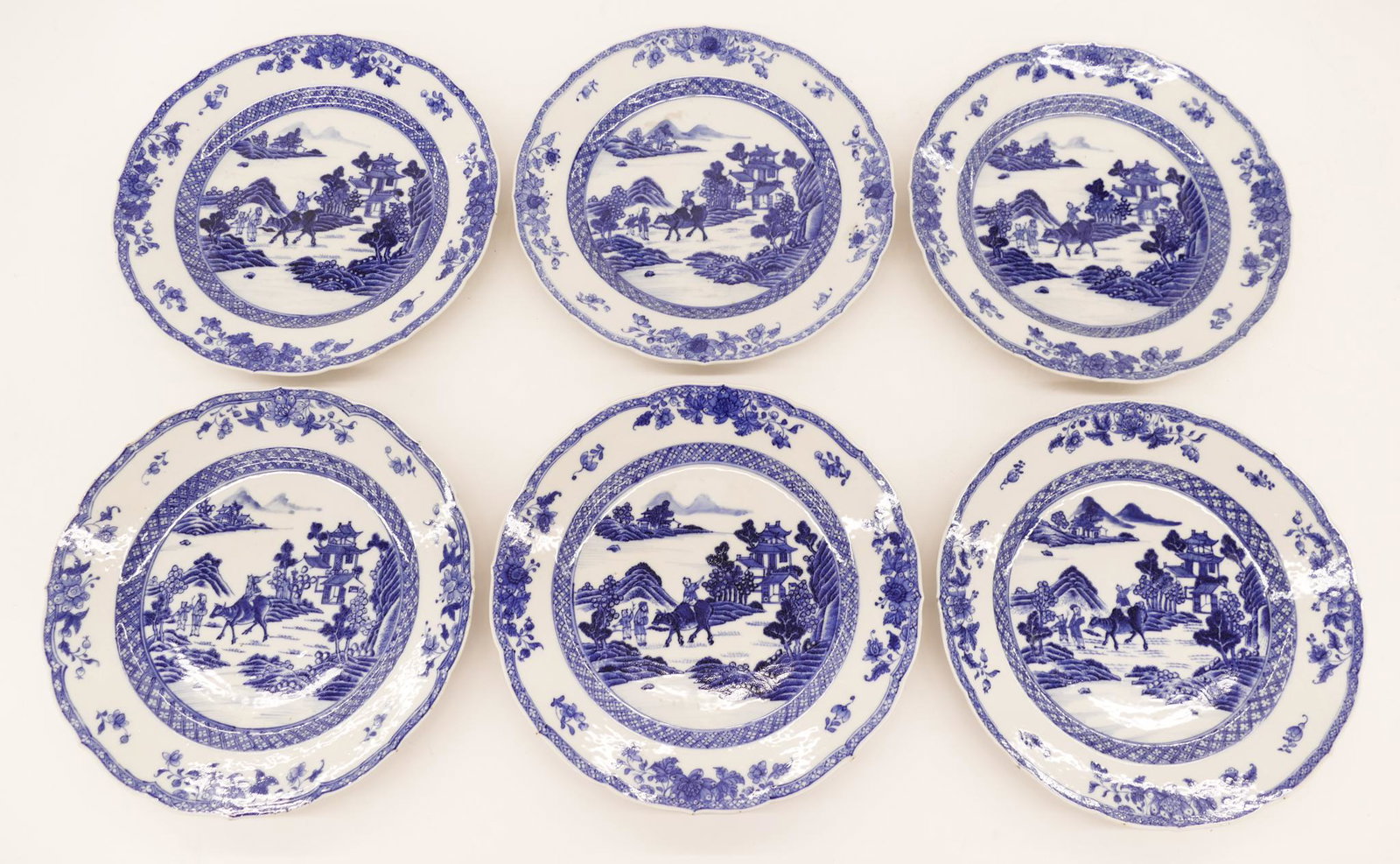 Set 6 Chinese 18th Cent. Blue & White Plates (1 of 3)