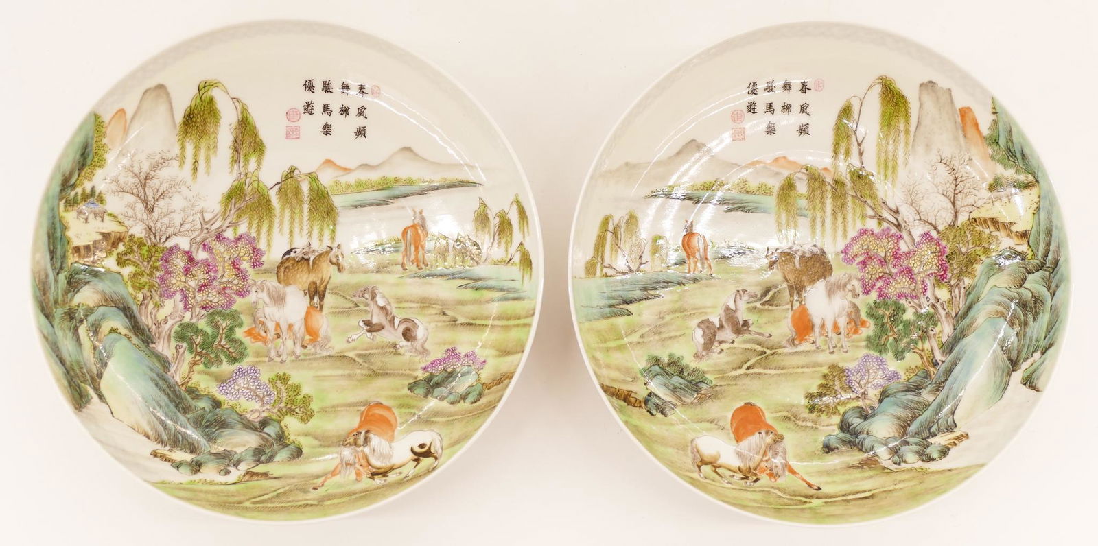 Pair Chinese Republic Eggshell Horse Dishes (1 of 6)