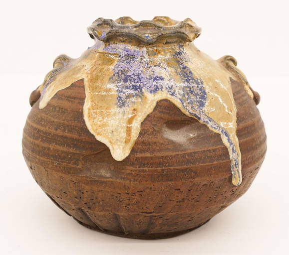 Old Japanese Awaji Pottery Drip Glaze Vase