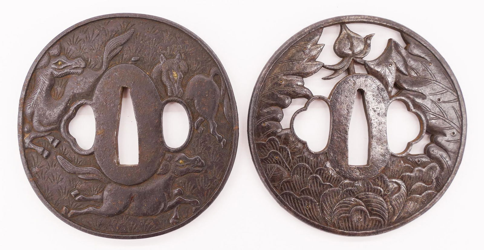 2pc Japanese Edo Decorated Iron Tsubas (1 of 2)
