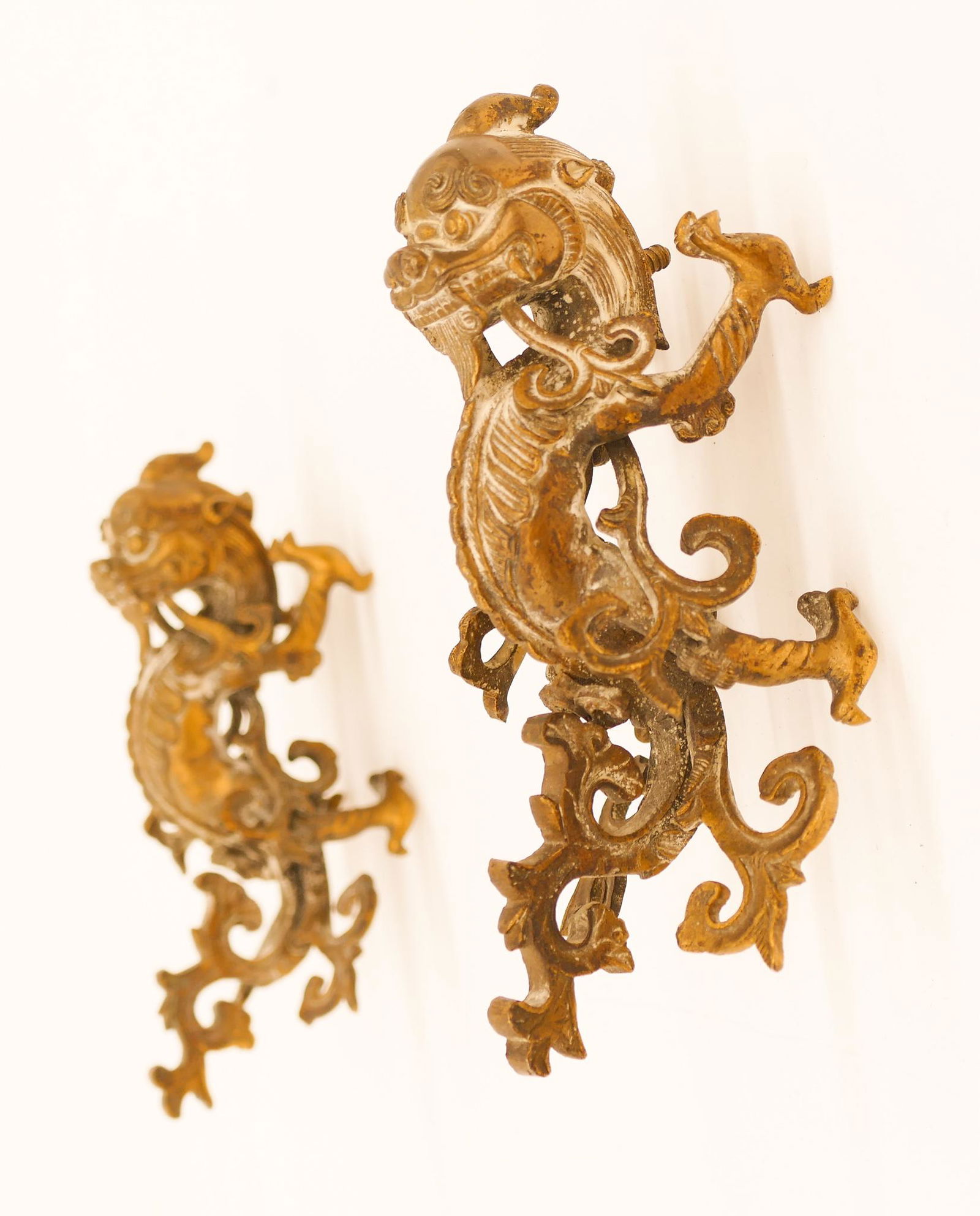 Pair Chinese Qing Bronze Dragon Handles (1 of 3)