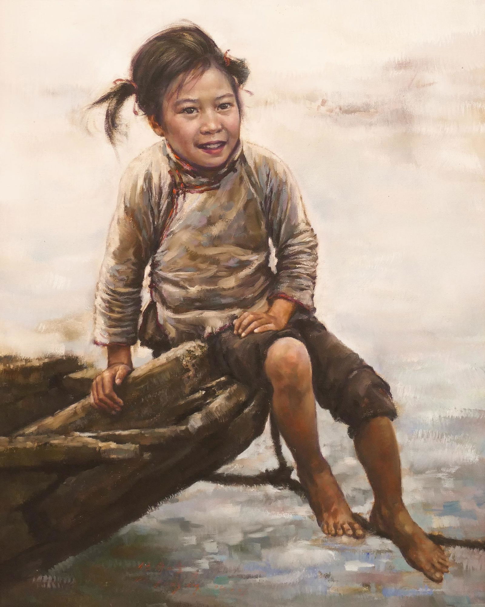 Kee Fung Ng ''Seated Little Girl'' 1980 Oil (1 of 2)