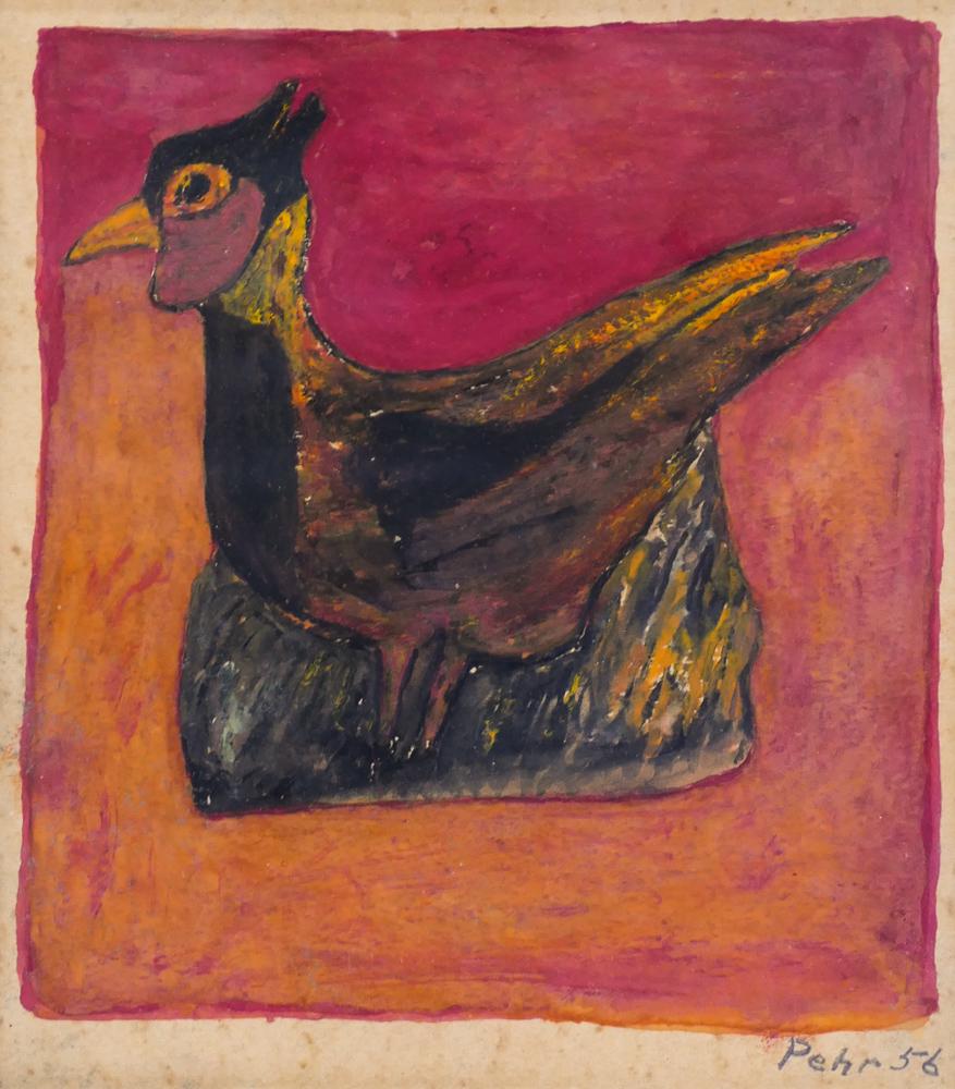 Pehr Hallsten ''Hen on Red'' 1956 Tempera (1 of 2)