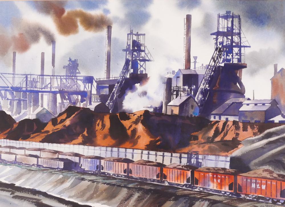 Albert Parella ''Coal Mining Plant'' Watercolor (1 of 2)