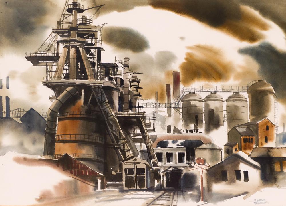 Albert Parella ''Coal Mining Plant'' Watercolor (1 of 2)