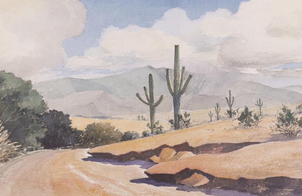 Leon Pescheret ''Southwest Landscape'' Watercolor (1 of 2)