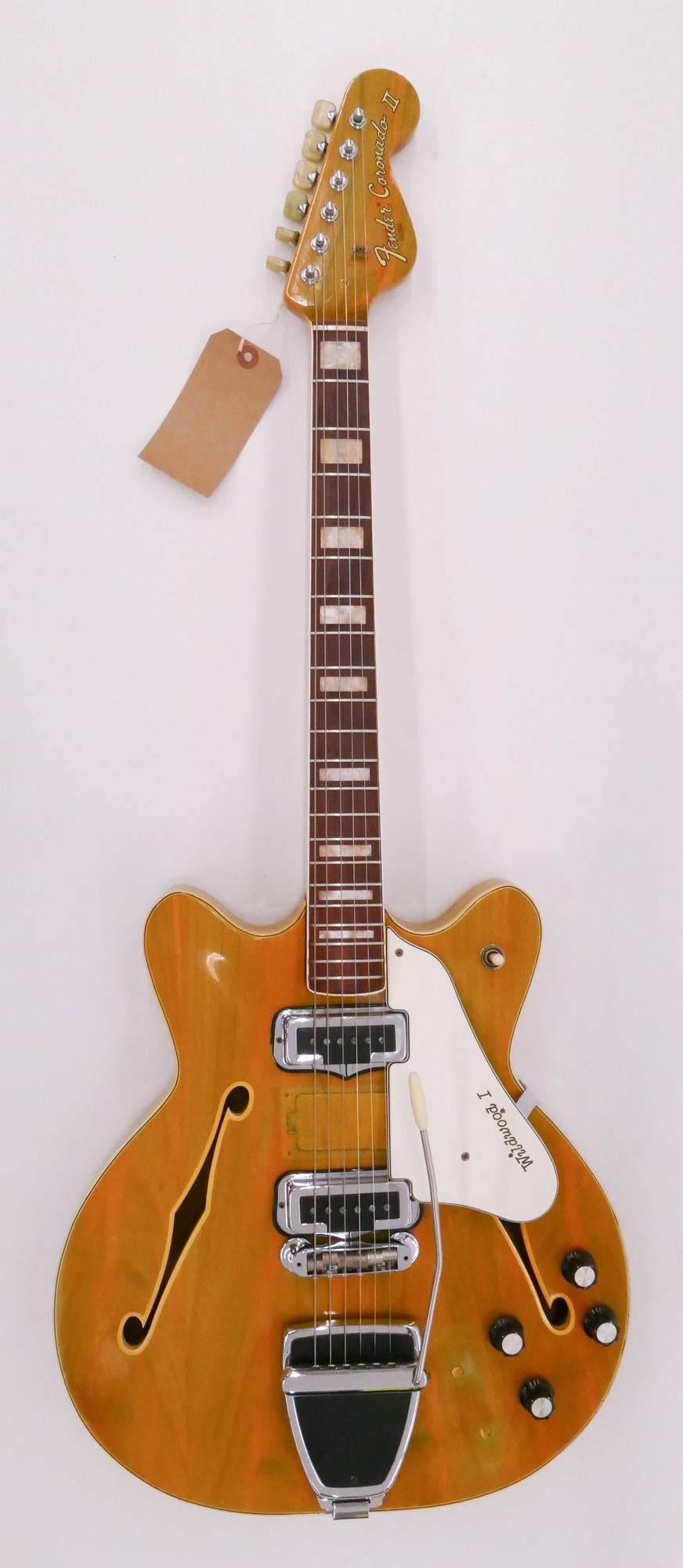 Fender Coronado II Wildwood Electric Guitar, 1968: Fender Coronado II Wildwood I Hollowbody Electric Guitar, 1968. Serial #249249. Comes with original hardshell case and tremolo bar. Green Wildwood finish on birch body, bound rosewood fingerboard. Ori
