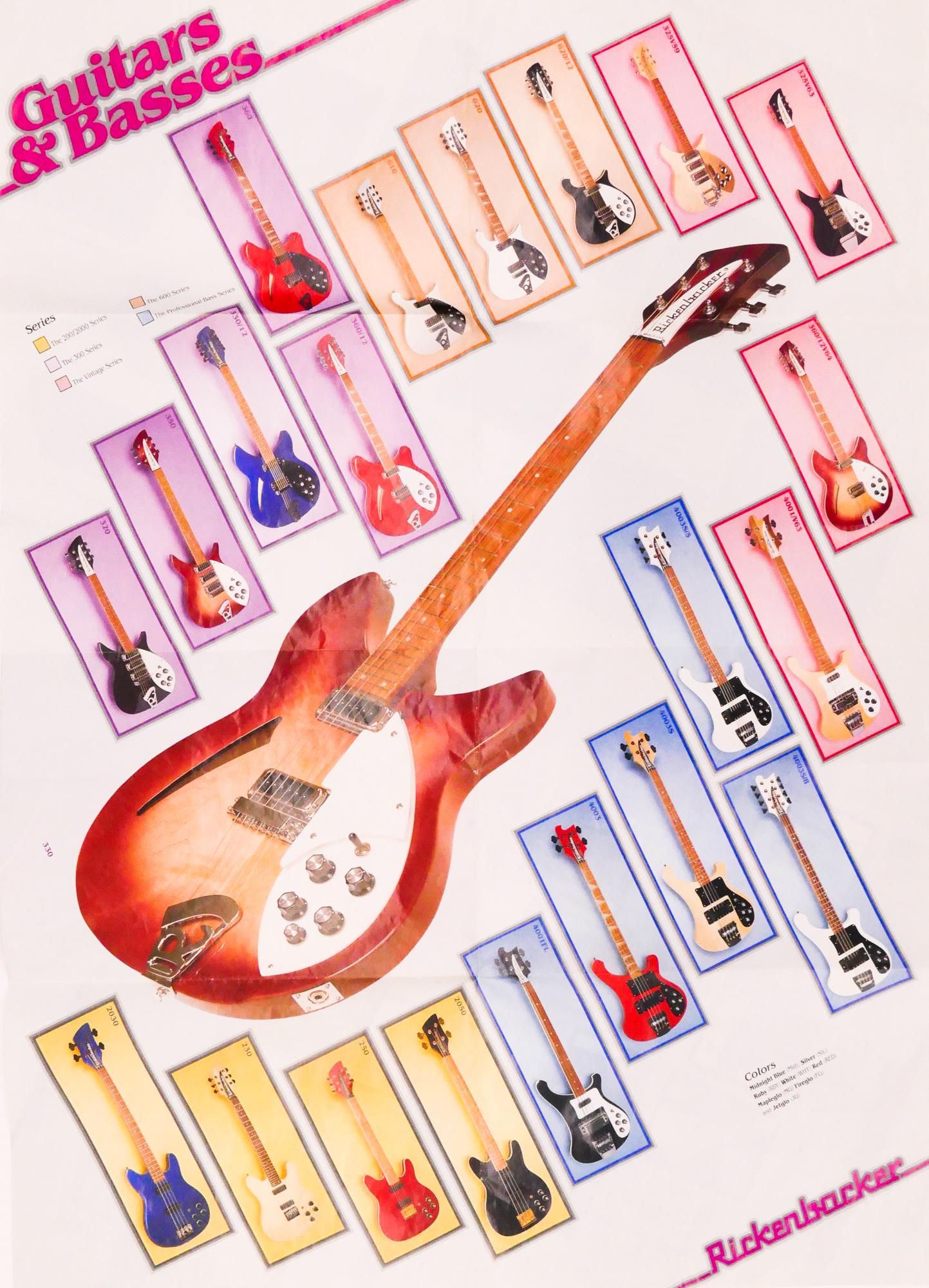 Rickenbacker 330 Guitar Foldout Brochure Poster, 1986 (1 of 3)
