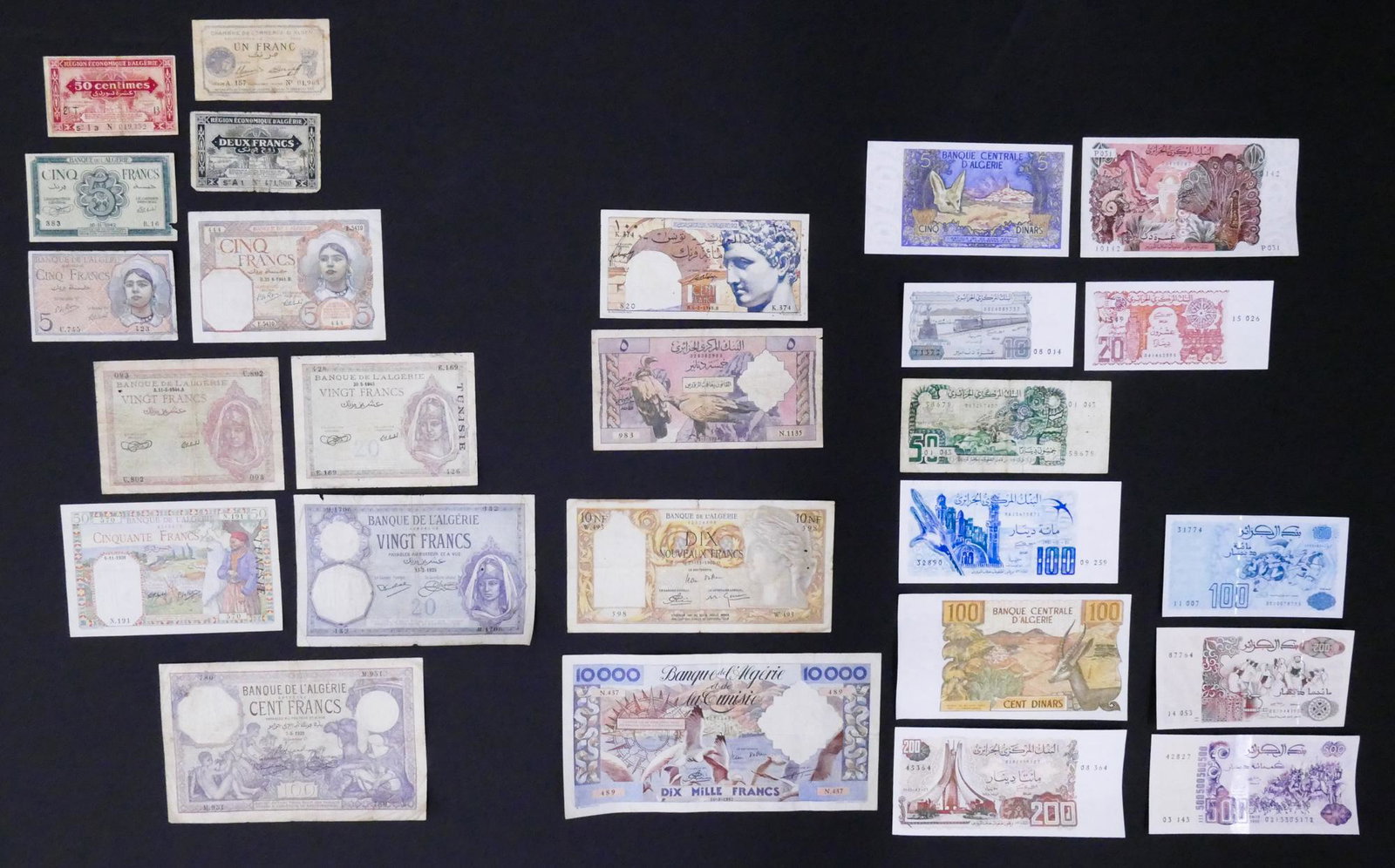 Algeria. 26pc. 1922-1998: Algeria. 26pc. 1922-1998. Some uncirculated. Includes Pick 110 16-9-1957