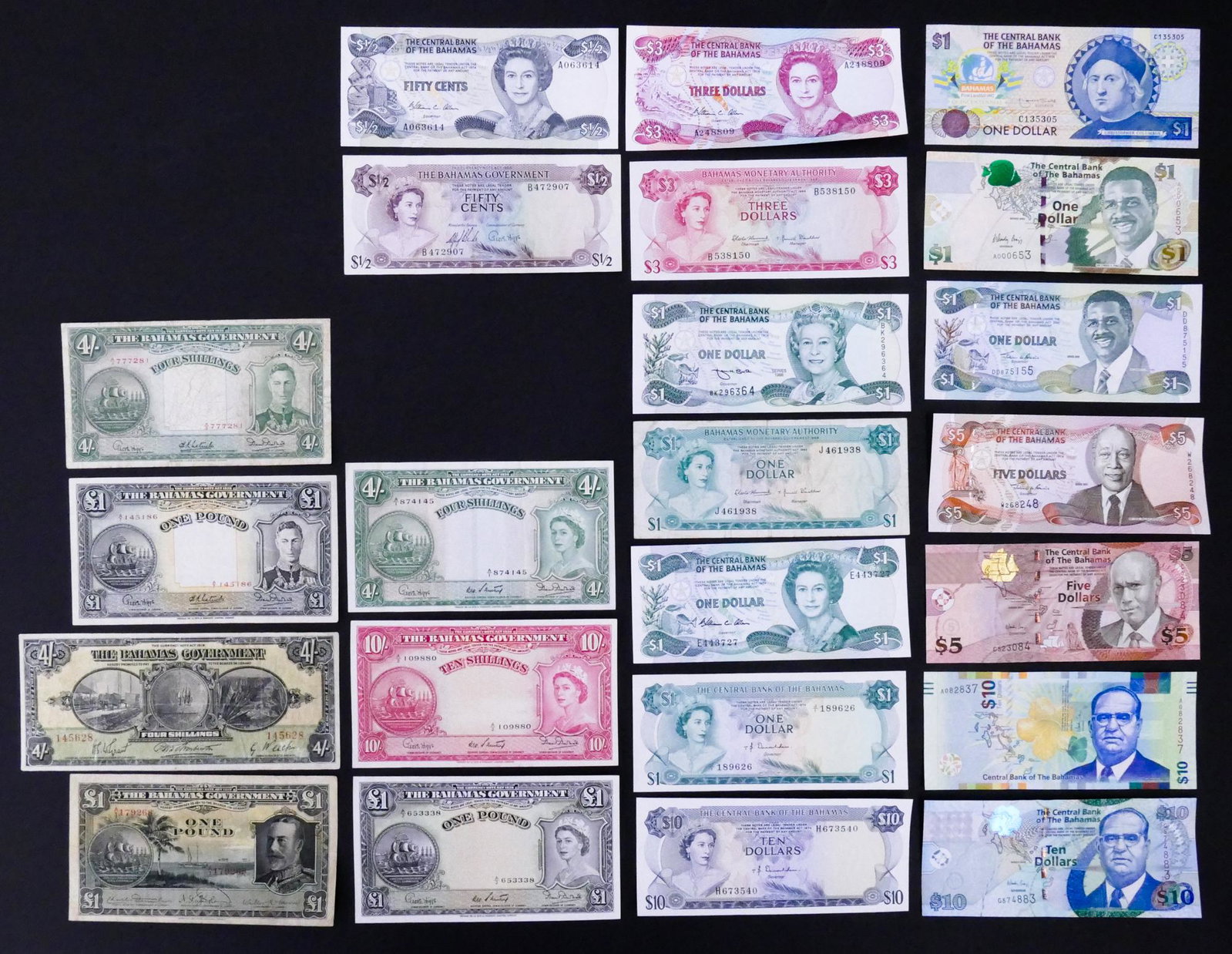 Bahamas. 23pc 1919-2009: Bahamas. 23pc 1919-2009. Includes Bahamas Government 1 Pound 1919 (ND 1930) Pick 7, Bahamas Government 4 Shillings 1919 Pick 2a, Bahamas Government œ1 1936 Pick 11e, Bahamas Government 4 Shillings 19