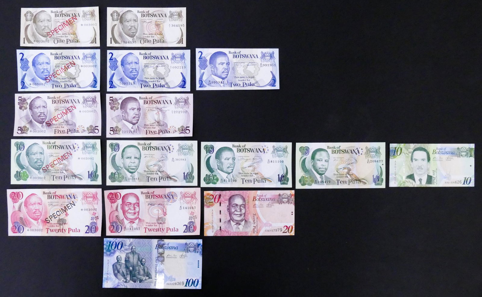 Botswana. 16pc 1976-2004 w/ Specimens: Botswana. 16pc 1976-2004. Includes 5pc 1976 Specimens. All notes UNC.