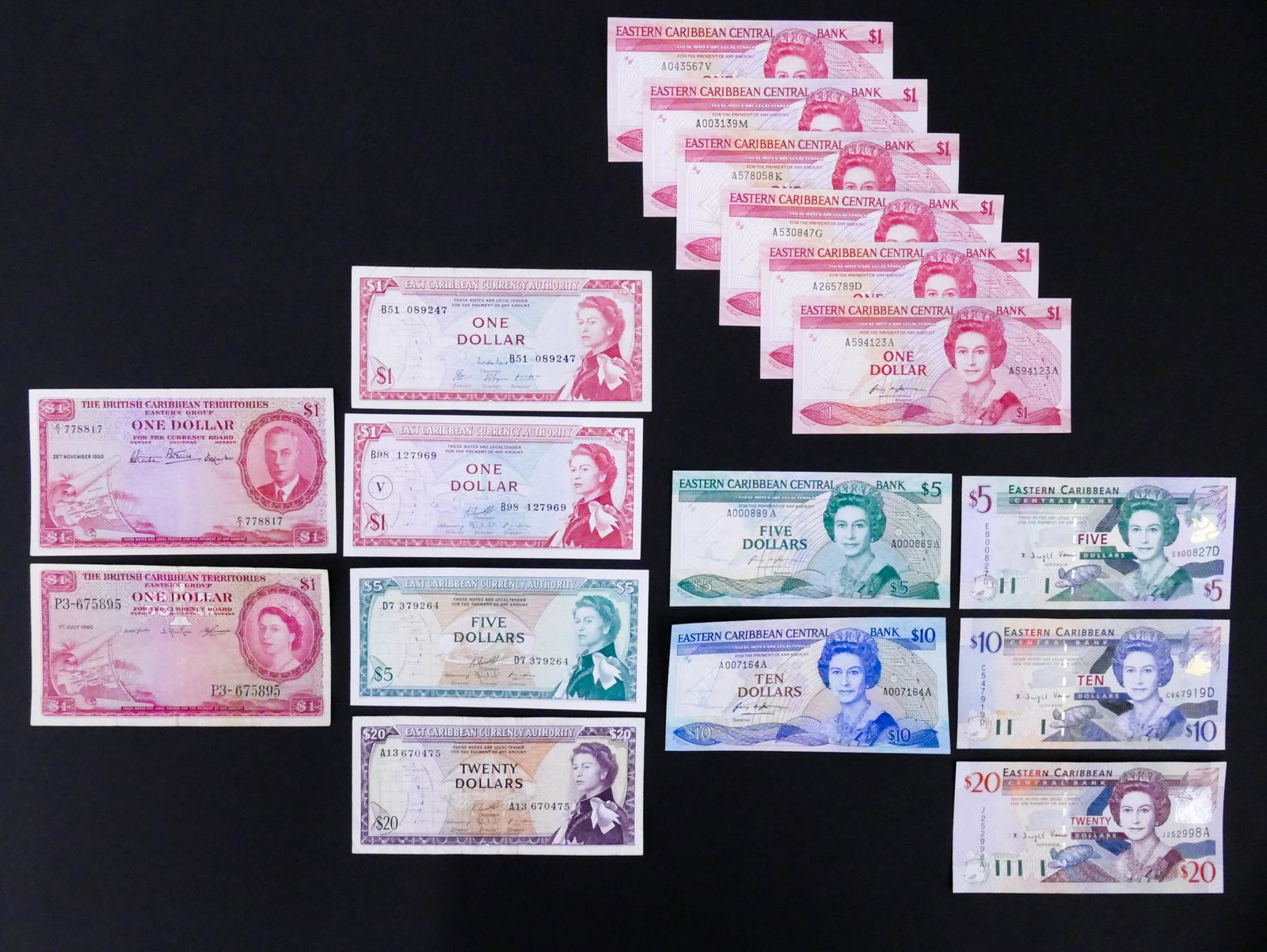 British & Eastern Caribbean. 17pc 1950-2000: British Caribbean & Eastern Caribbean. 17pc 1950-2000. Includes British Caribbean Territories Currency Board 1 Dollar 28.11.1950 Pick 1 and 1.7.1960 Pick 7. Most uncirculated.