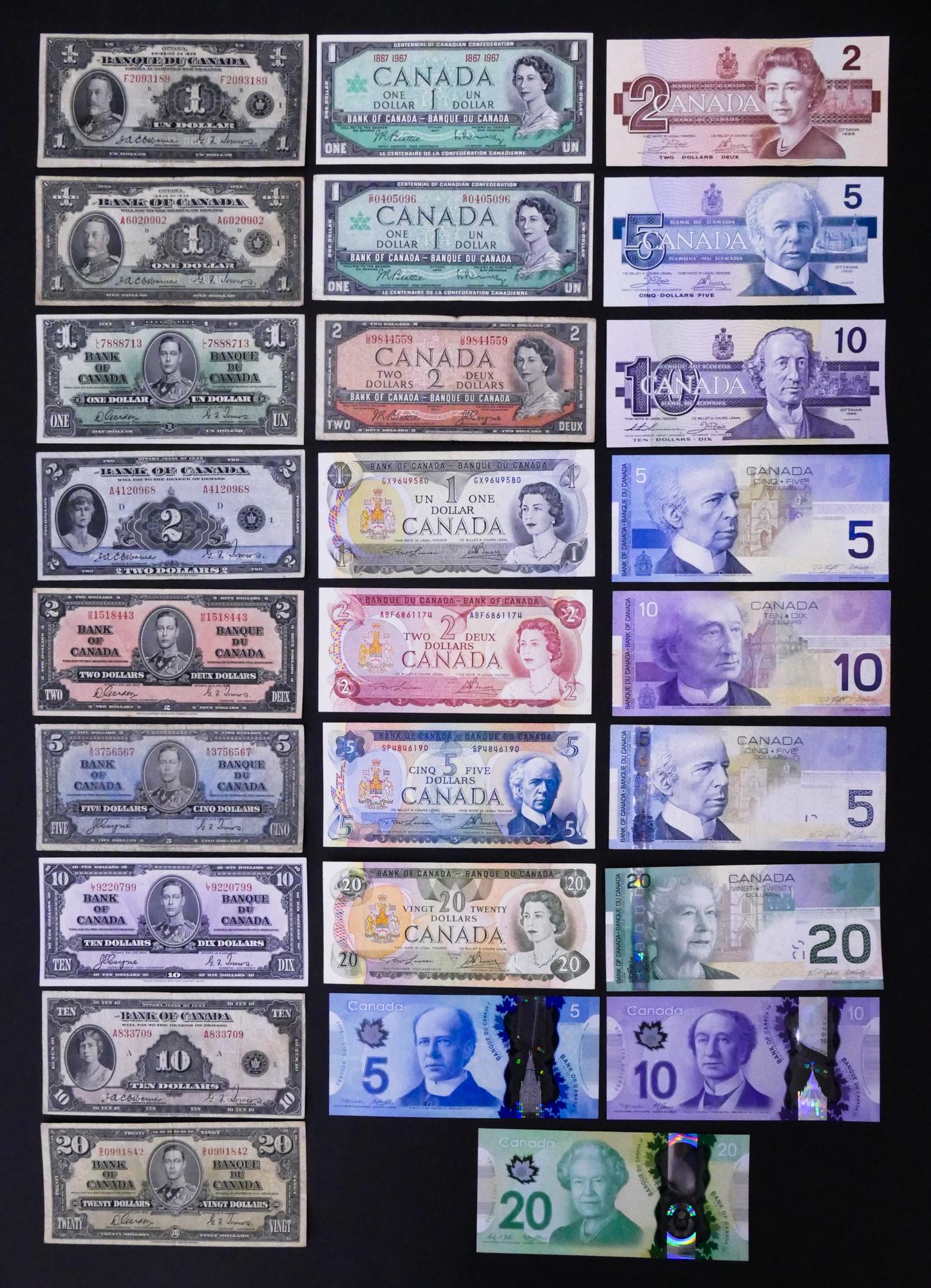 Canada. 25pc 1935-2015: Canada. 25pc 1935-2015. $176 in Face Value. Mix of UNC and circulated notes