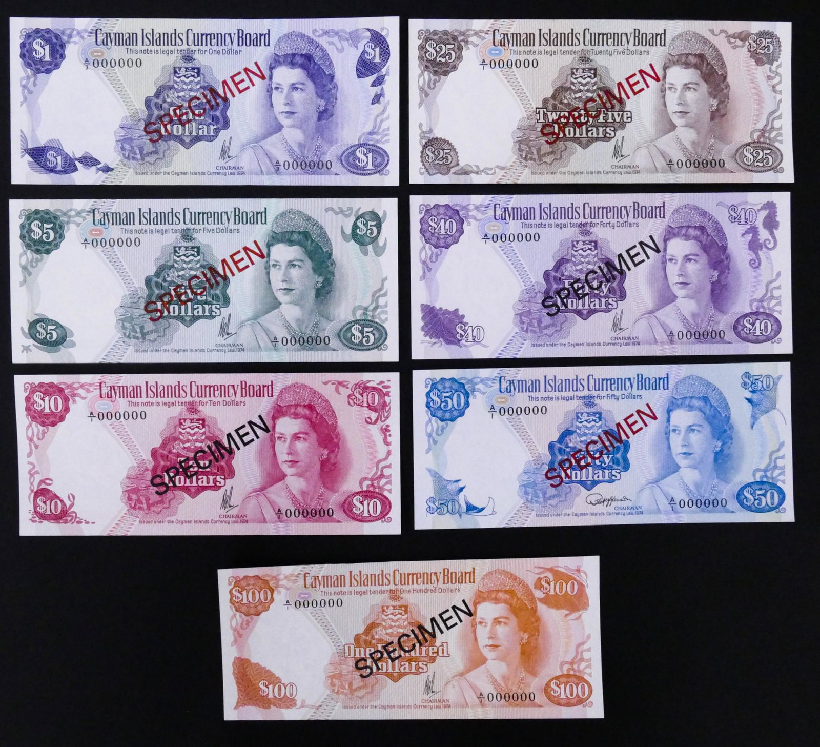 Cayman Islands. 15pc 1971-2010: Cayman Islands. 15pc 1971-2010. Includes 7pc 1974 Specimen Set and 8pc UNC notes 1971-2010.